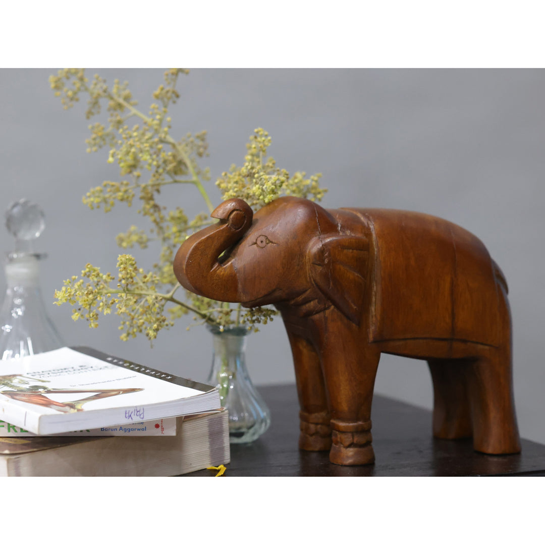 Regal Wooden Carved Elephant Animal Figurine