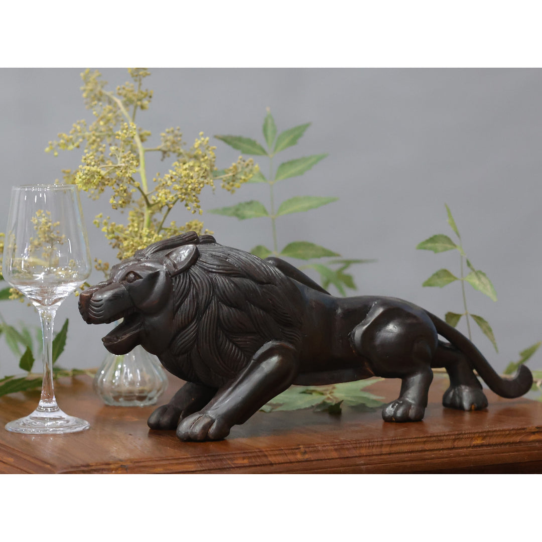 Hand Crafted Wooden Lion Animal Figurine