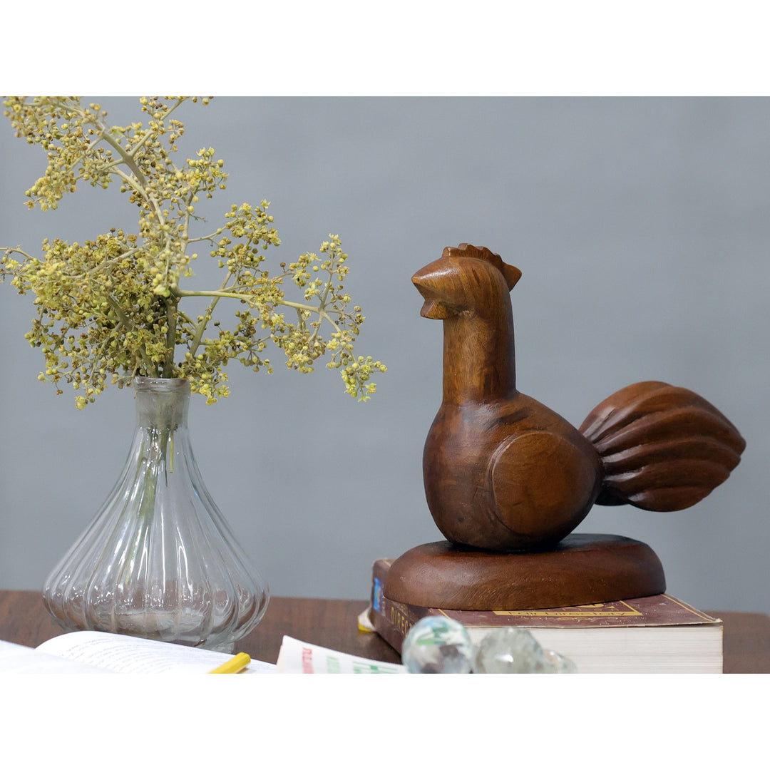 Playful Carved Wooden Rooster Figurine Animal Figurine