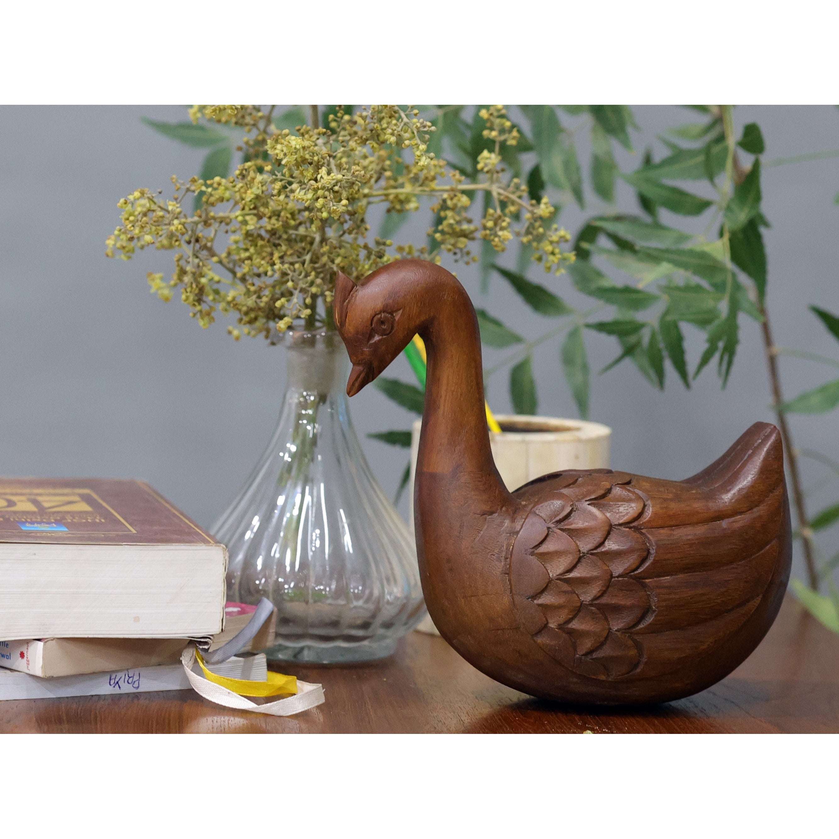 Wooden Baby Swan Showpiece Animal Figurine