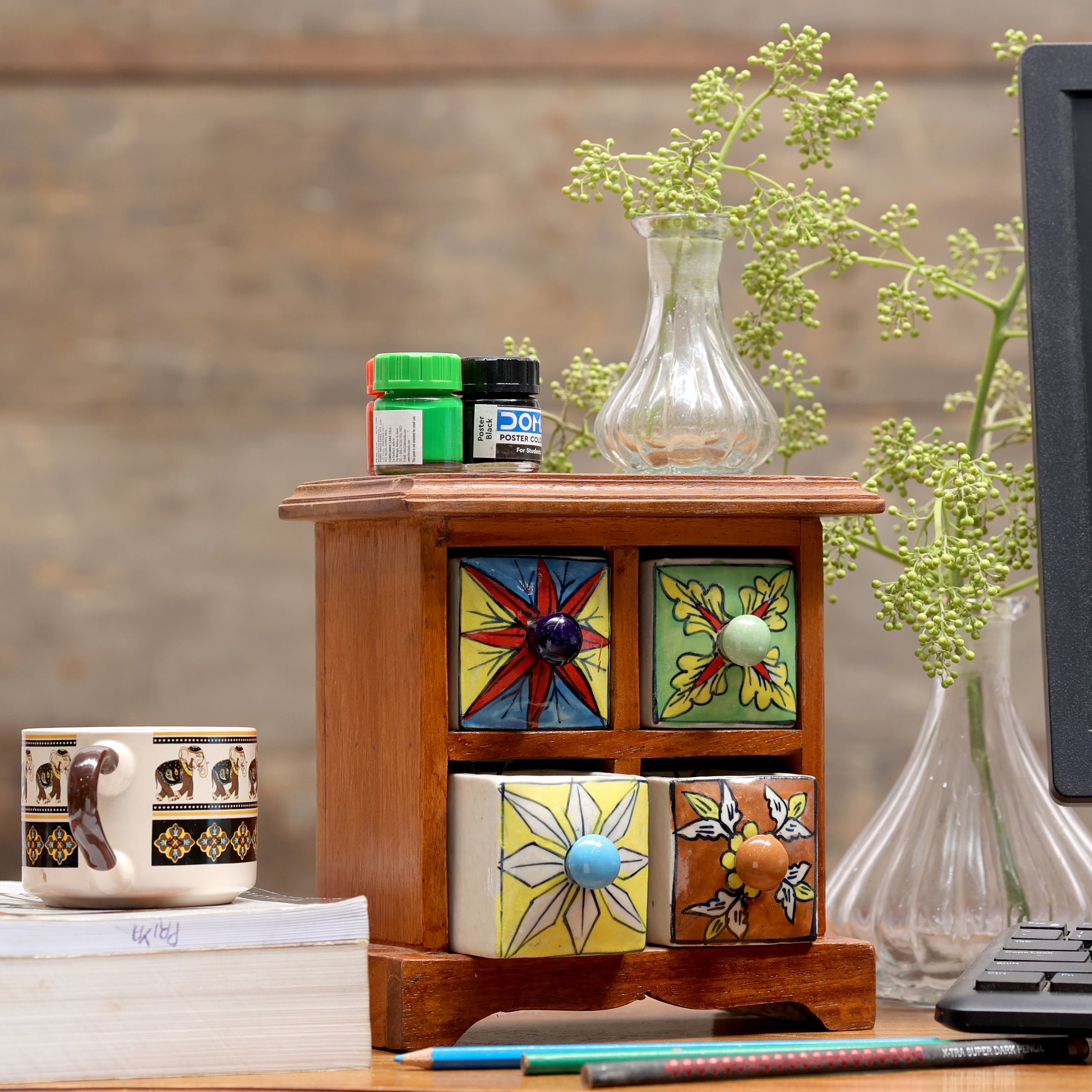 Miniature ceramic Bureau (Natural Color) Desk Organizer