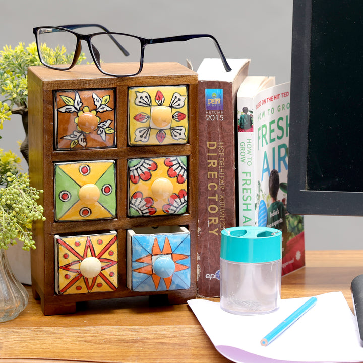 6 Ceramic Drawer Chest Tower Desk Organizer