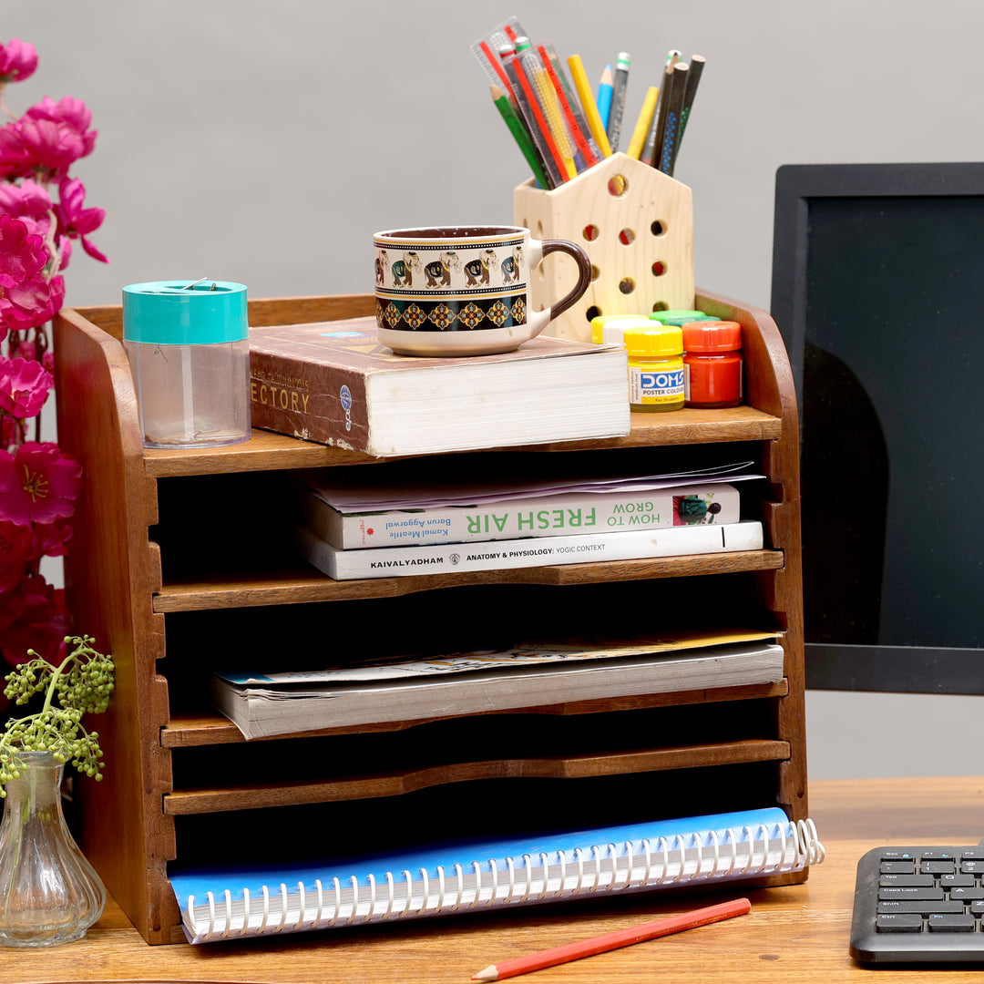 Multiple Slot Handmade Wooden File Rack Organiser Desk Organizer