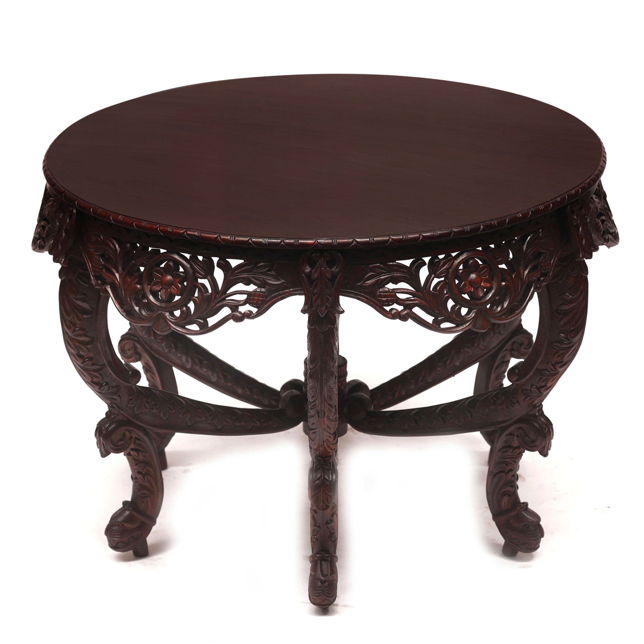 Royal inquisitive Carved Teak Round Table Console Table