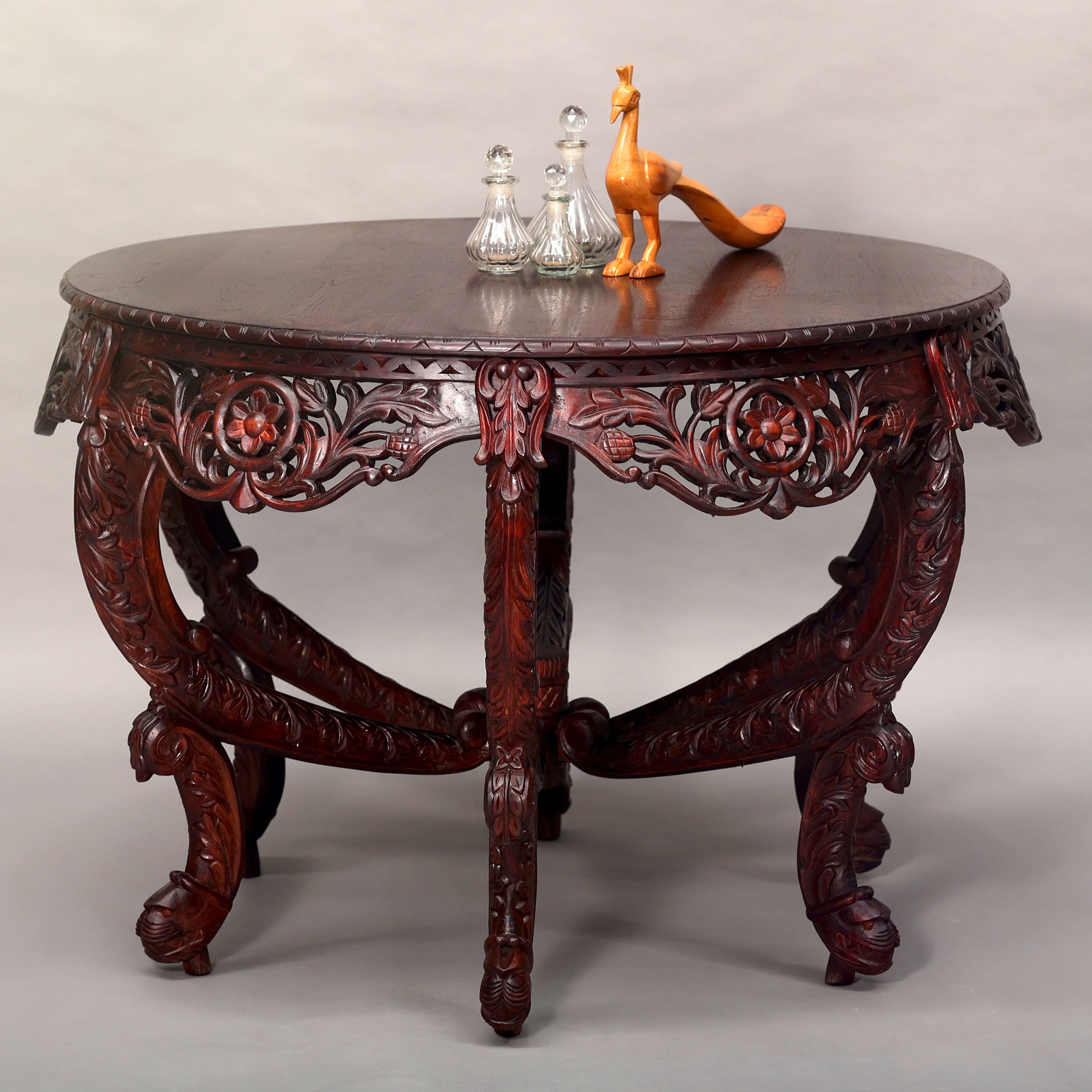 Royal inquisitive Carved Teak Round Table Console Table