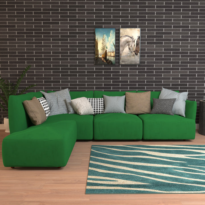 Forest Green Pastel Coloured with Premium Comfort L Shaped 4 Seater Sofa Set for Home Sofa