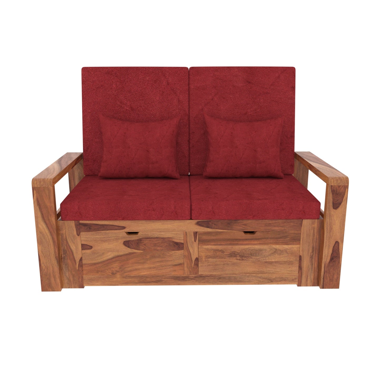 Retro Reddish Vintage Sheesham Wooden 2 Seater Sofa with Storage Sofa