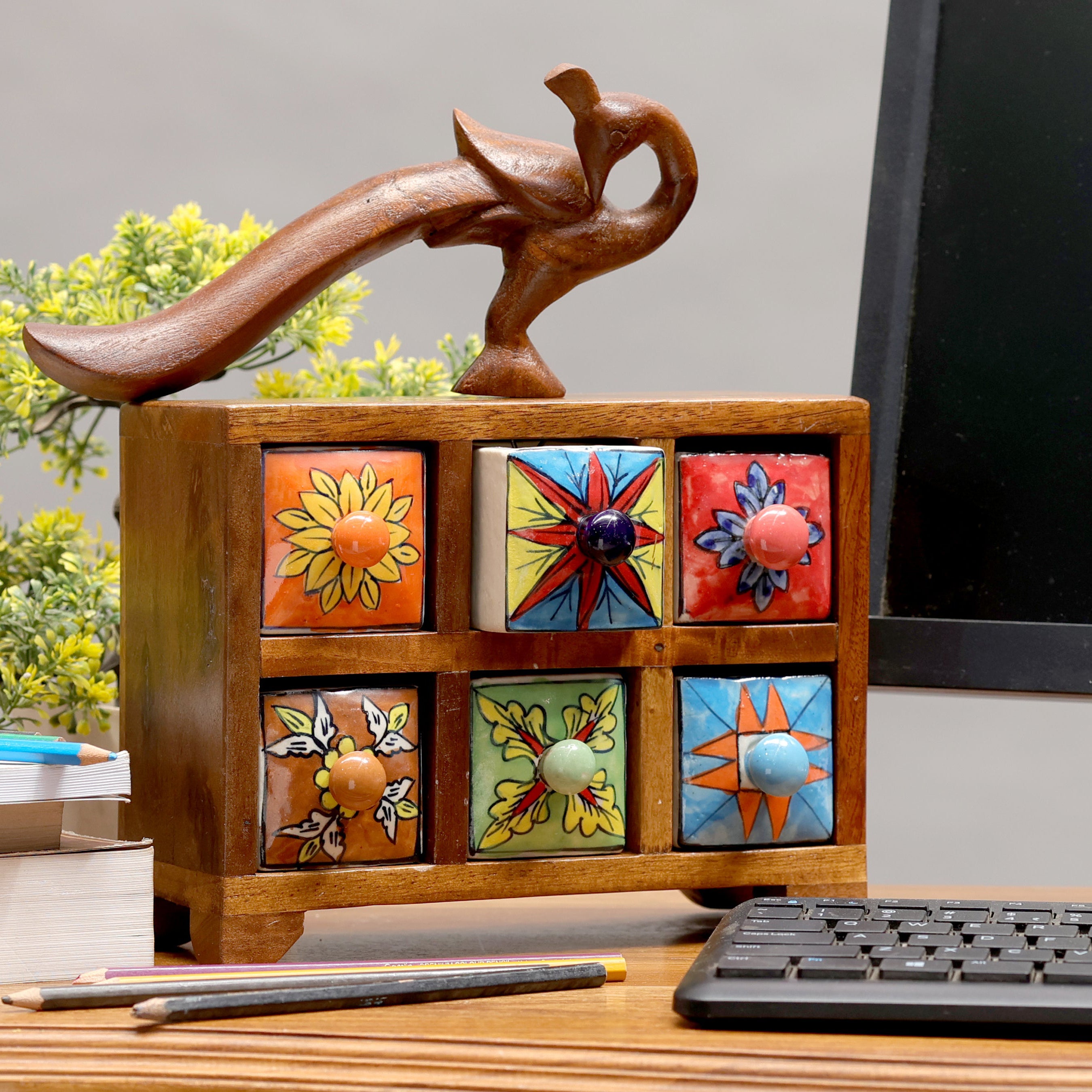 Vibrant Mini Ceramic Organizer Desk Organizer