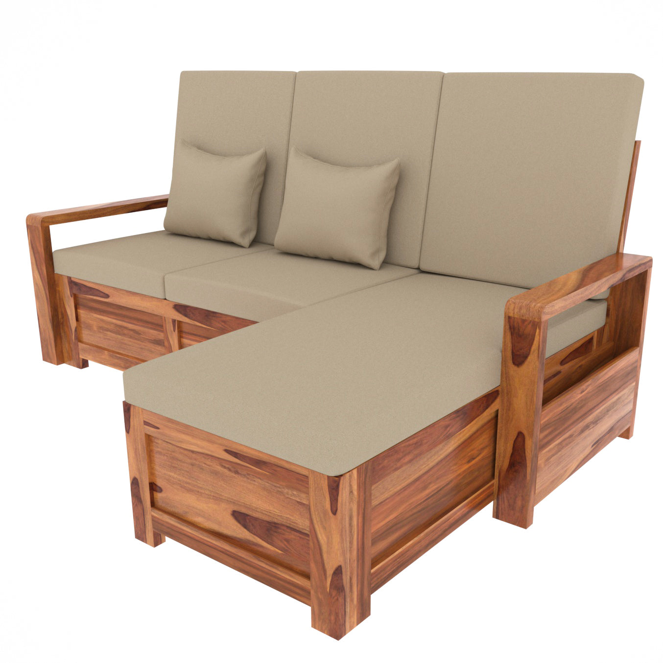 Tan Cream White Wooden Four Seater Sofa with Storage Sofa