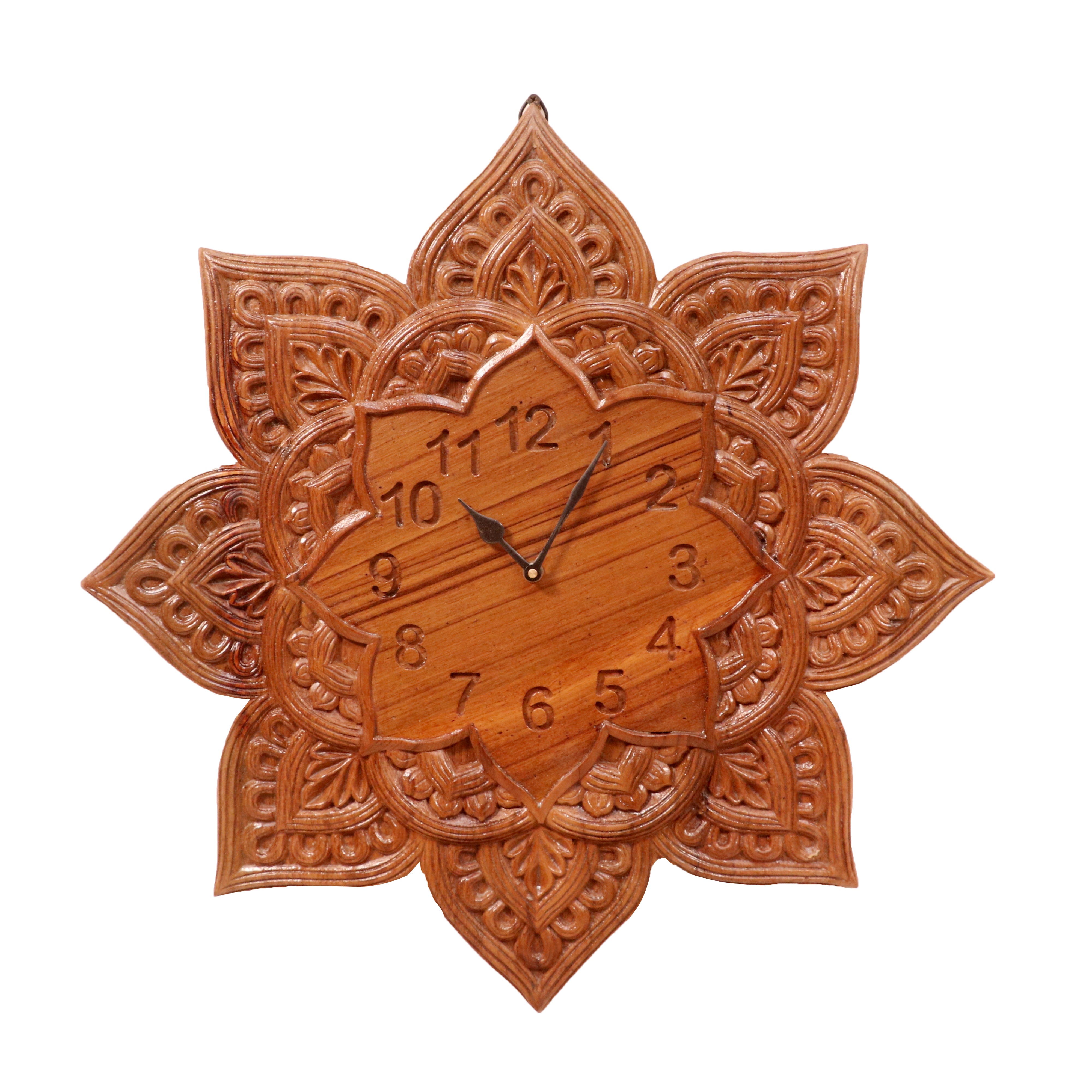 Ophitic Carved Flowered Style Handmade Wooden Wall Clock for Home Clock