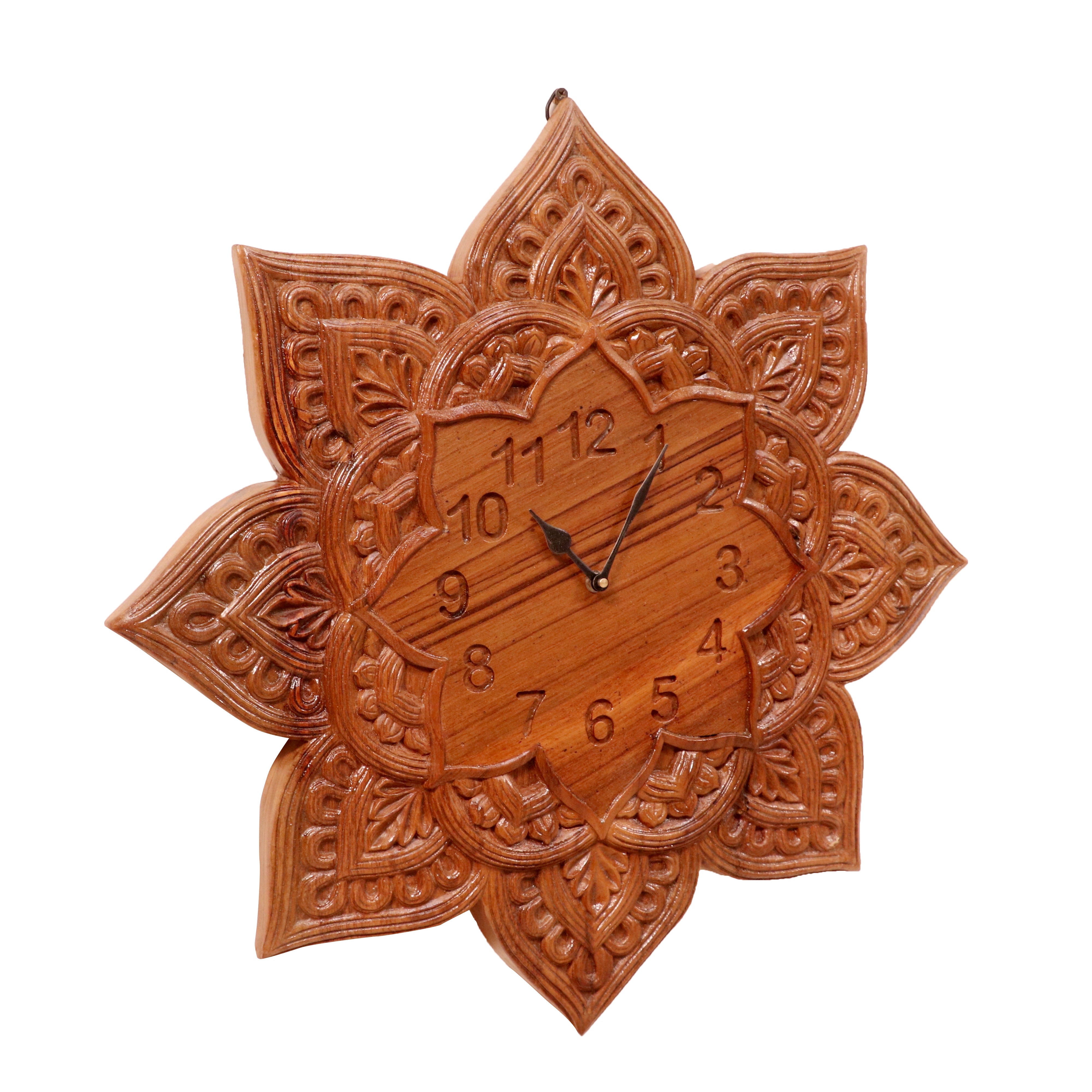 Ophitic Carved Flowered Style Handmade Wooden Wall Clock for Home Clock
