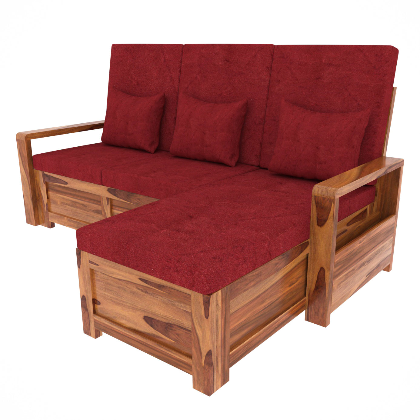 Royal Red Wooden Premium 3 Seater Sofa with Bed Storage Sofa