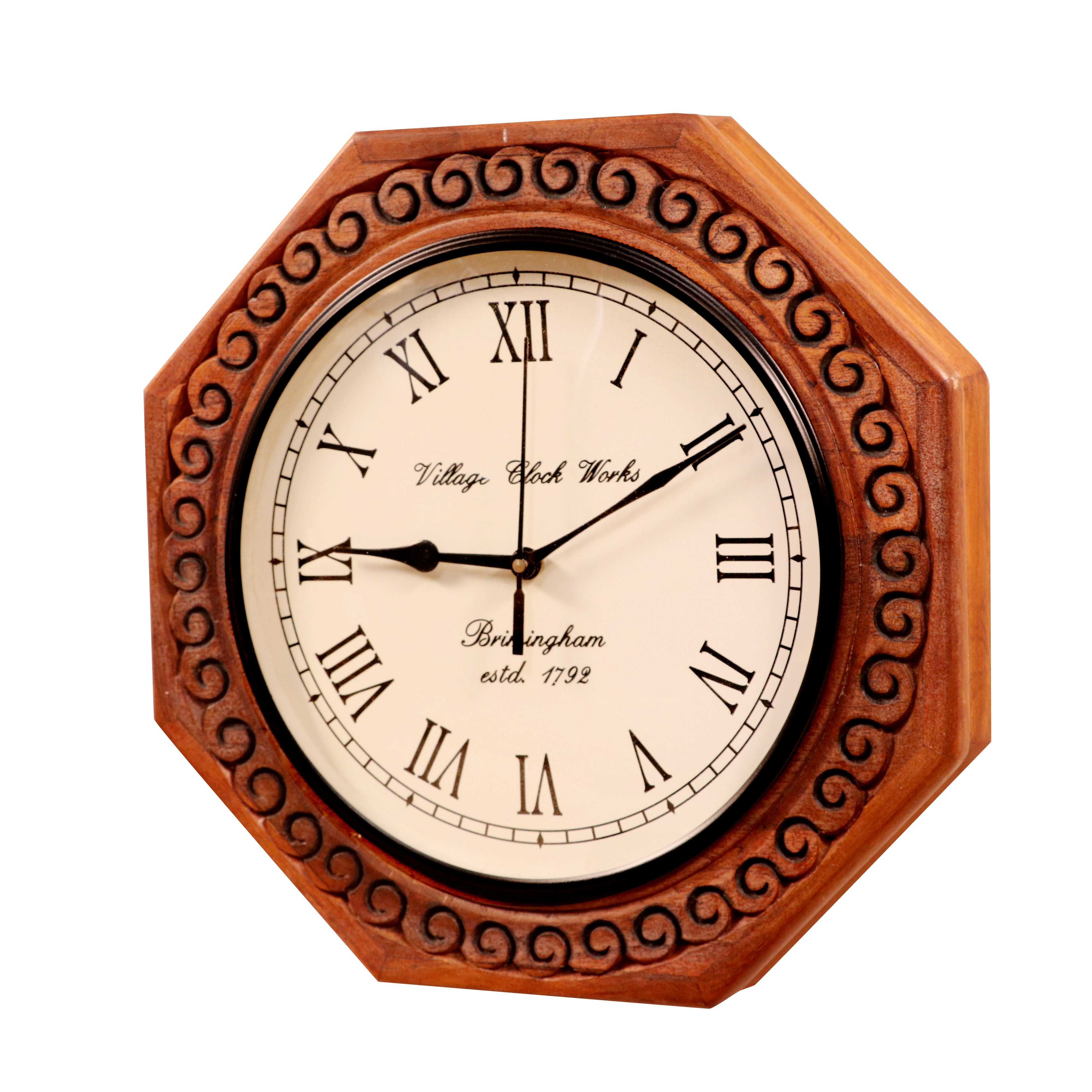 Old Historical Glance Design Carved Handmade Wooden Wall Clock Clock