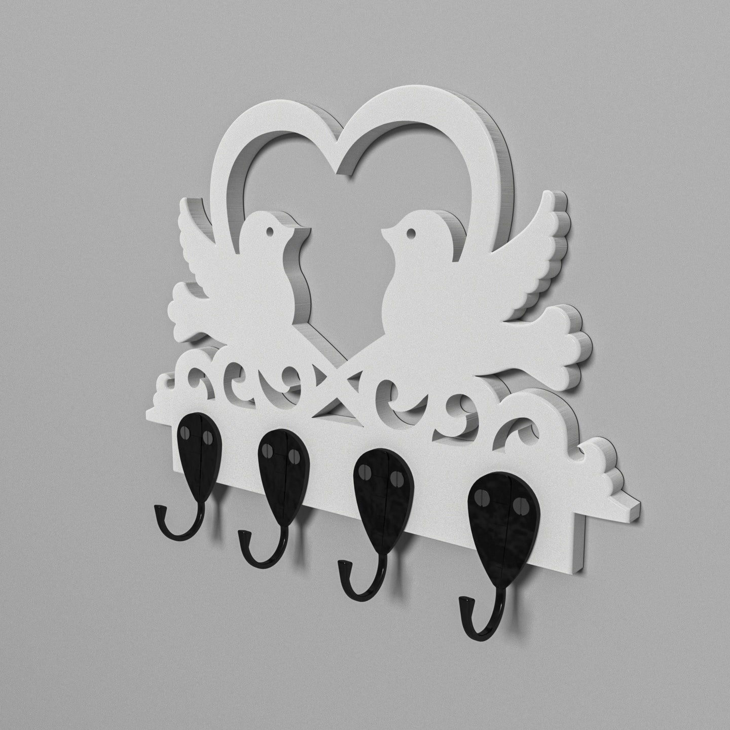 Bubble Bird Heart Designed Wooden Four Wall Hanging Hook Hook