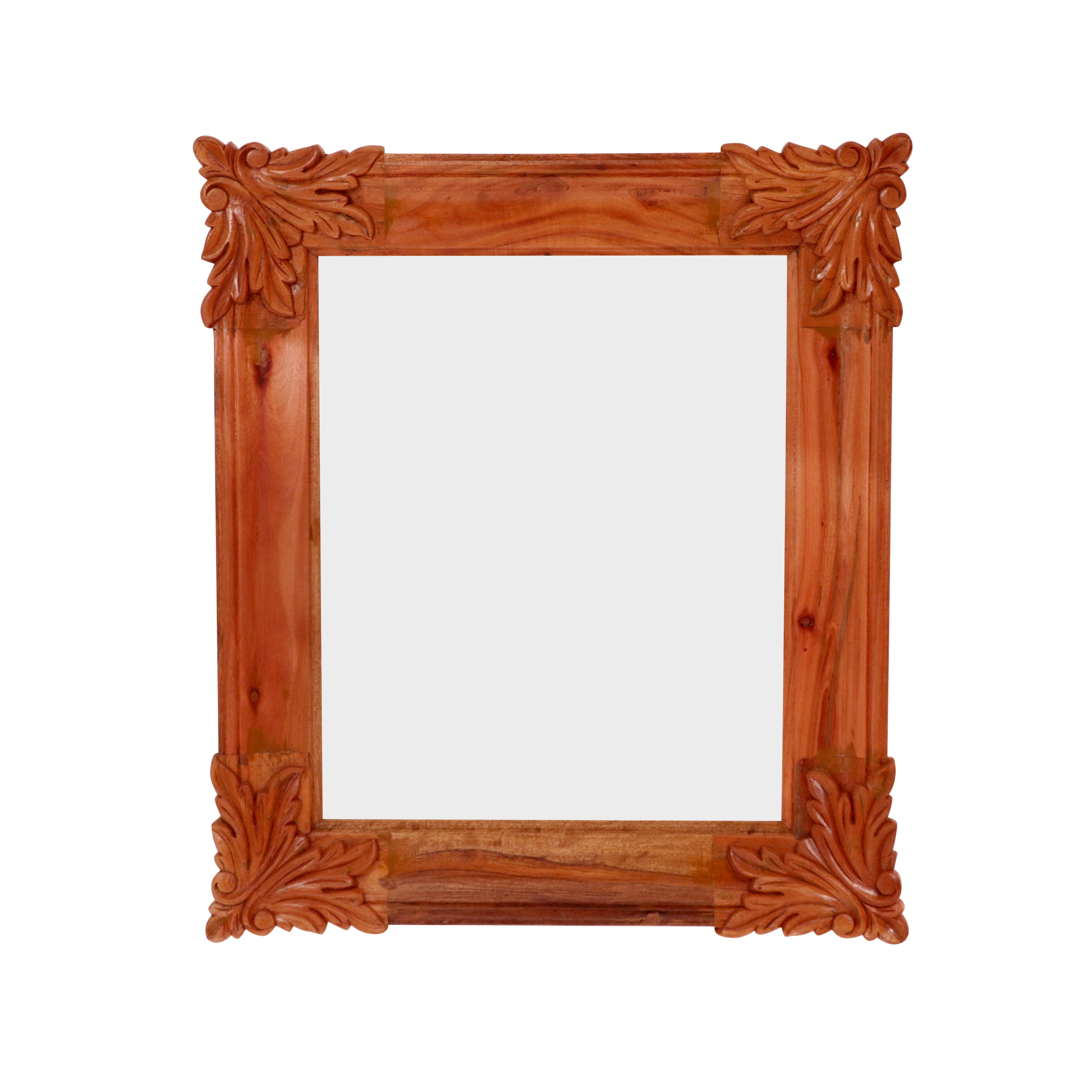 Ethnic Simple Handmade Corner Carved Wooden Wall Mirror Frame for Home Mirror