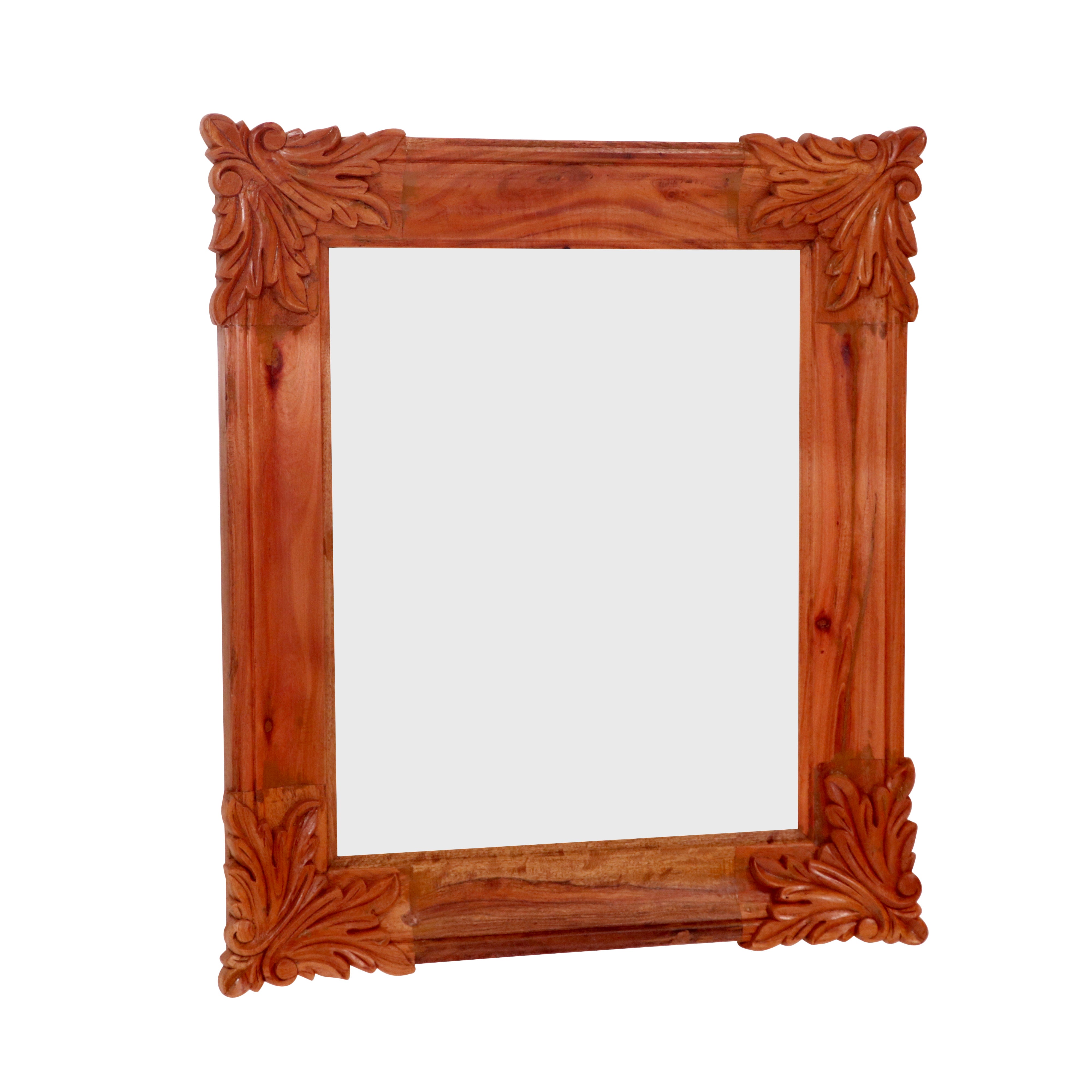Ethnic Simple Handmade Corner Carved Wooden Wall Mirror Frame for Home Mirror