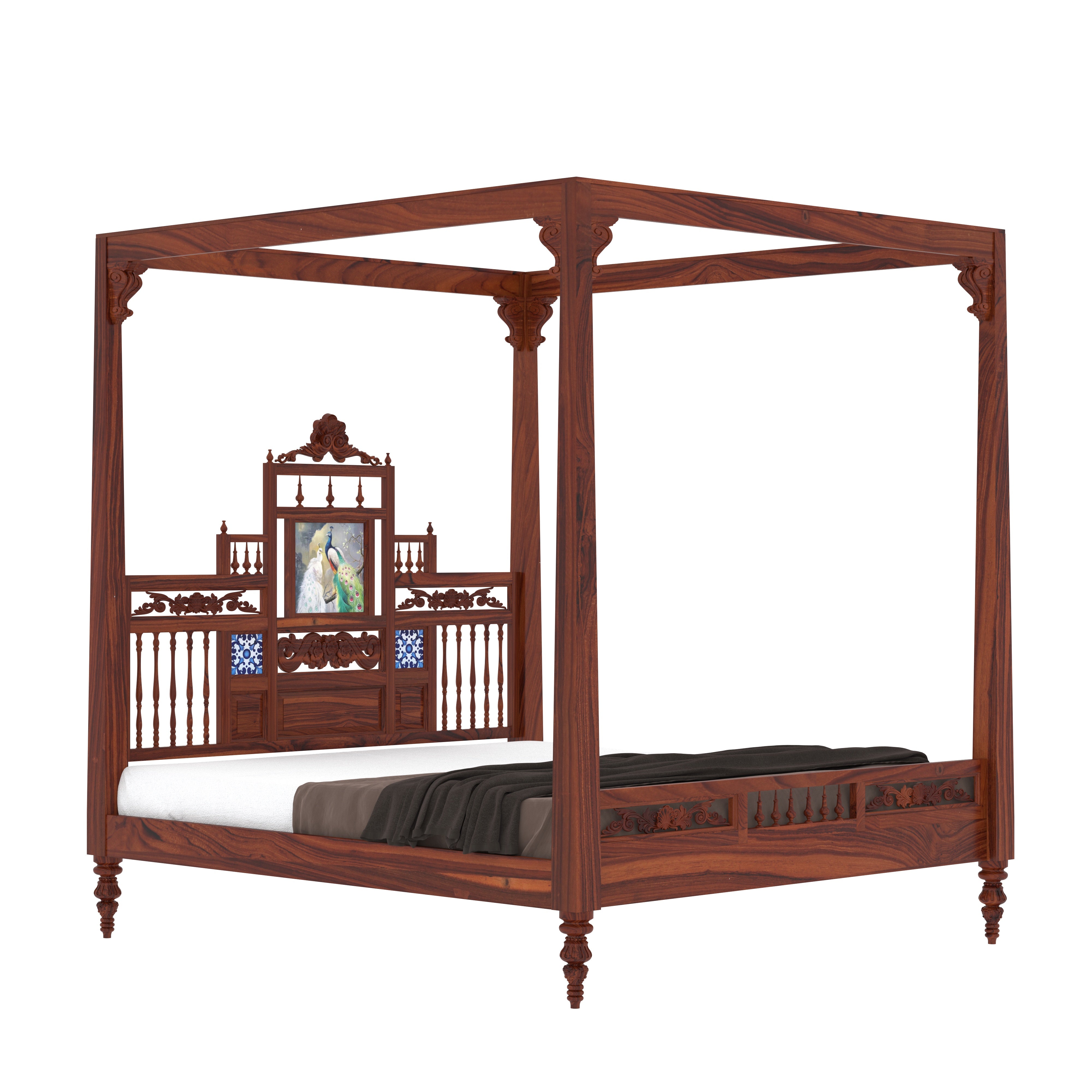 Classic Large Montage Finished Handmade Wooden Bed for Home Bed