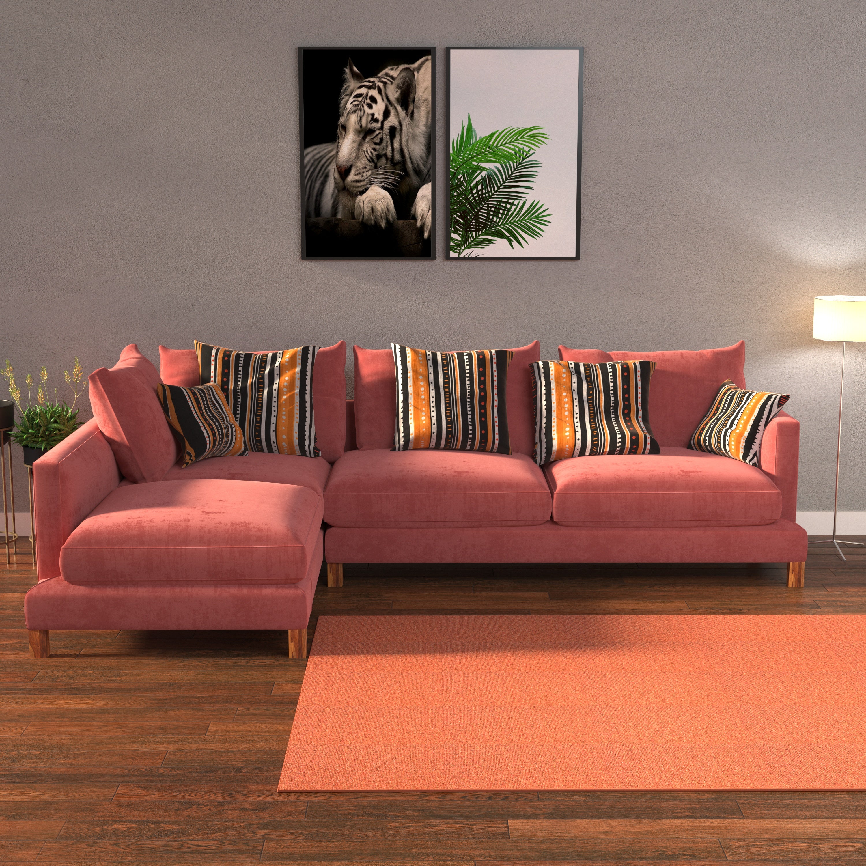 Premium Pink Pastel Coloured with Premium Comfort L Shaped 4 Seater Sofa Set for Home Sofa