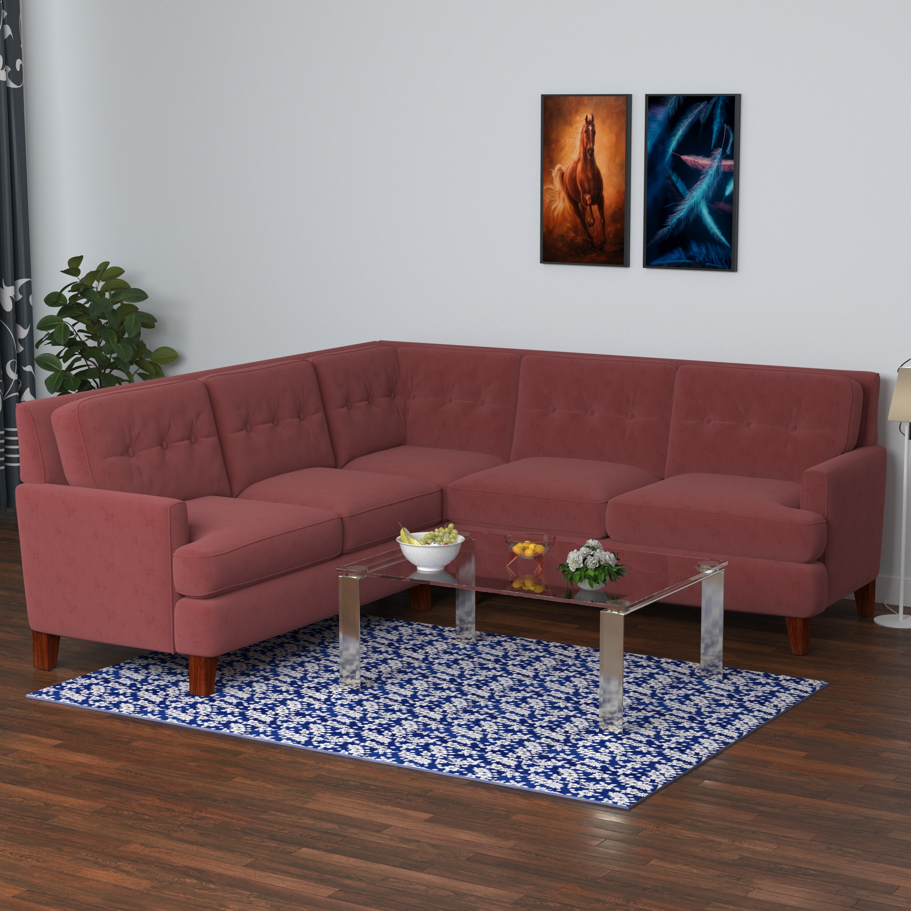 Retro Rose Pastel Coloured with Premium Comfort L Shaped 4 Seater Sofa Set for Home Sofa