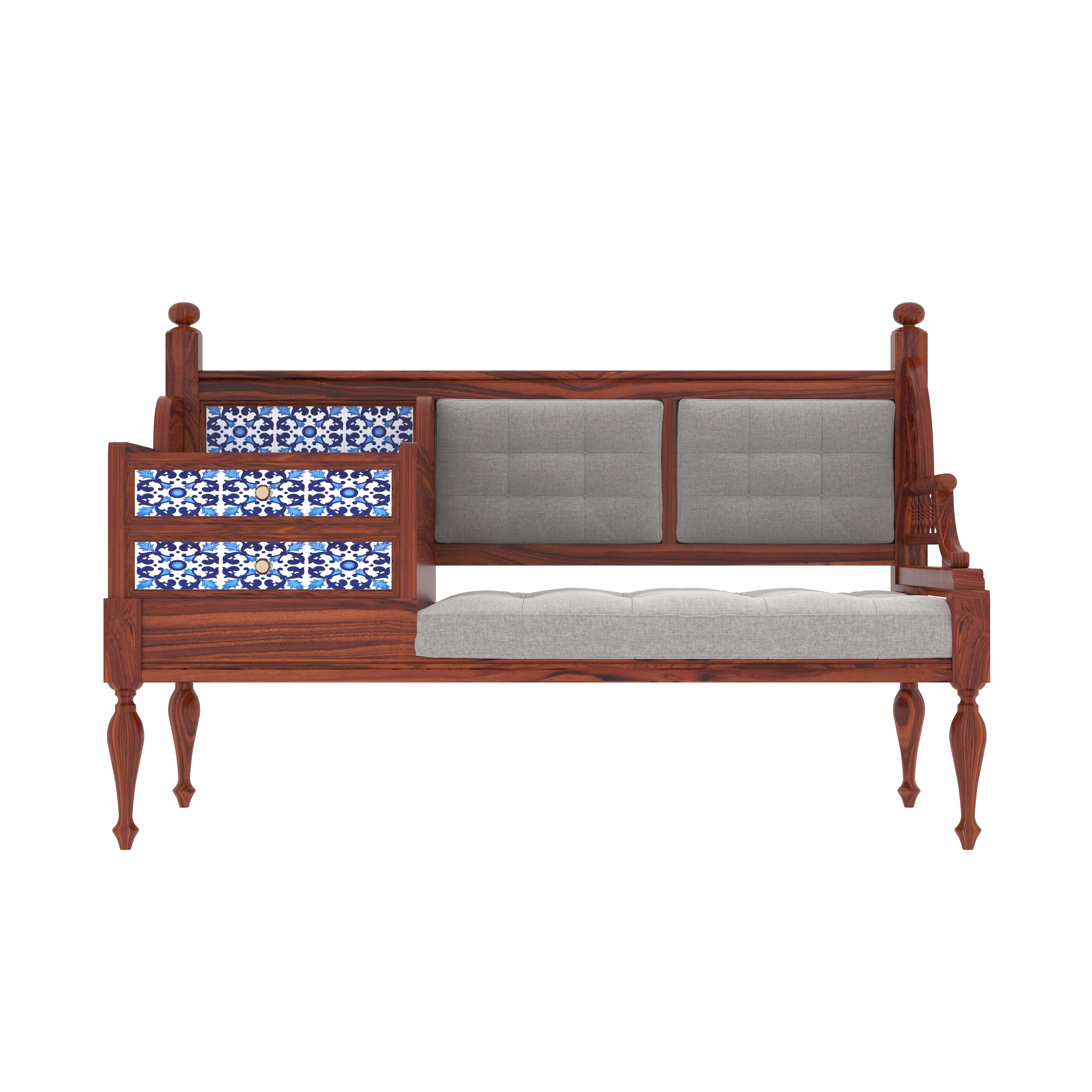 Southern East Light Finished Handmade Wooden Sofa With Duel Storage Drawers Sofa