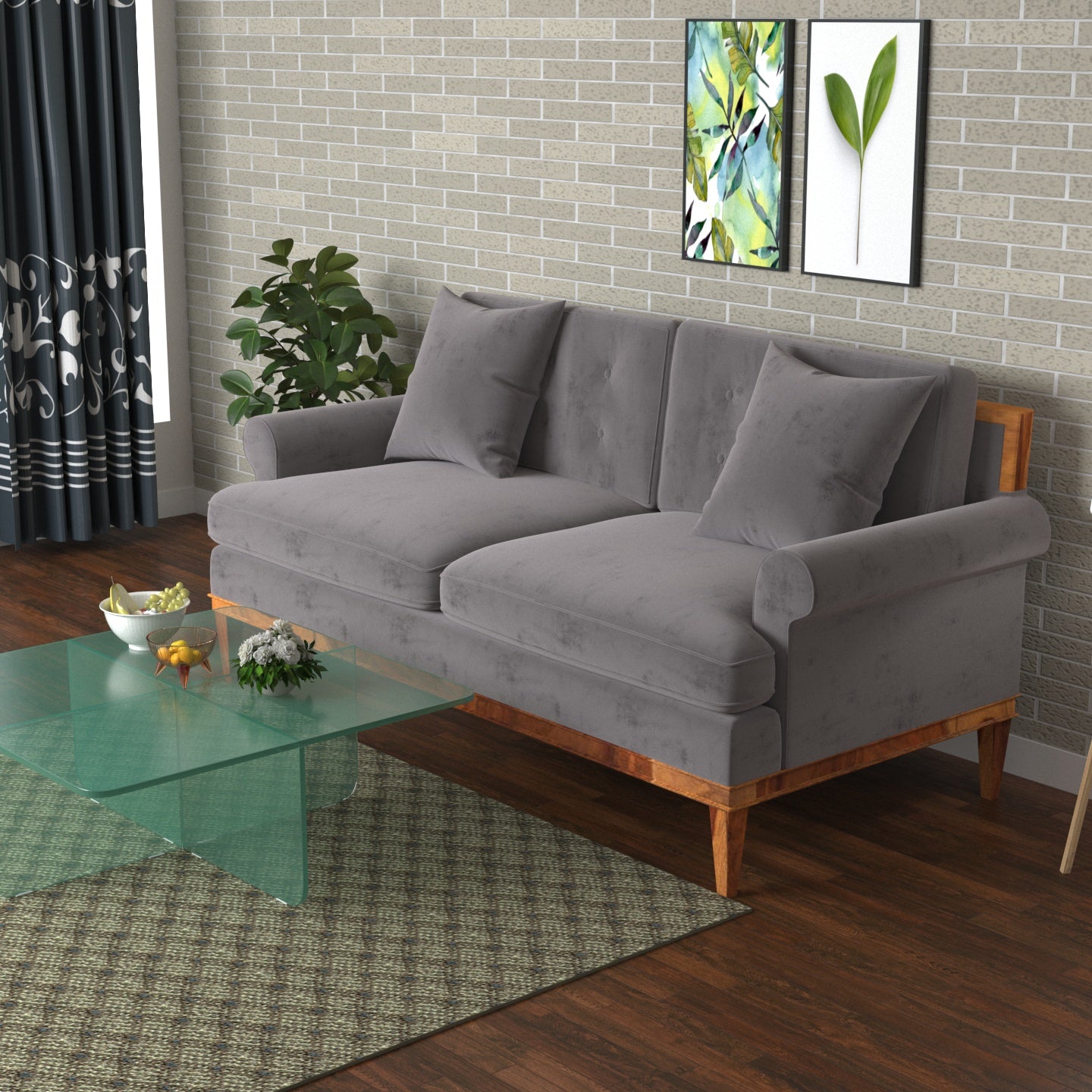 Ultra Glance Gray Shaded Premium 2 Seater Sofa Sofa