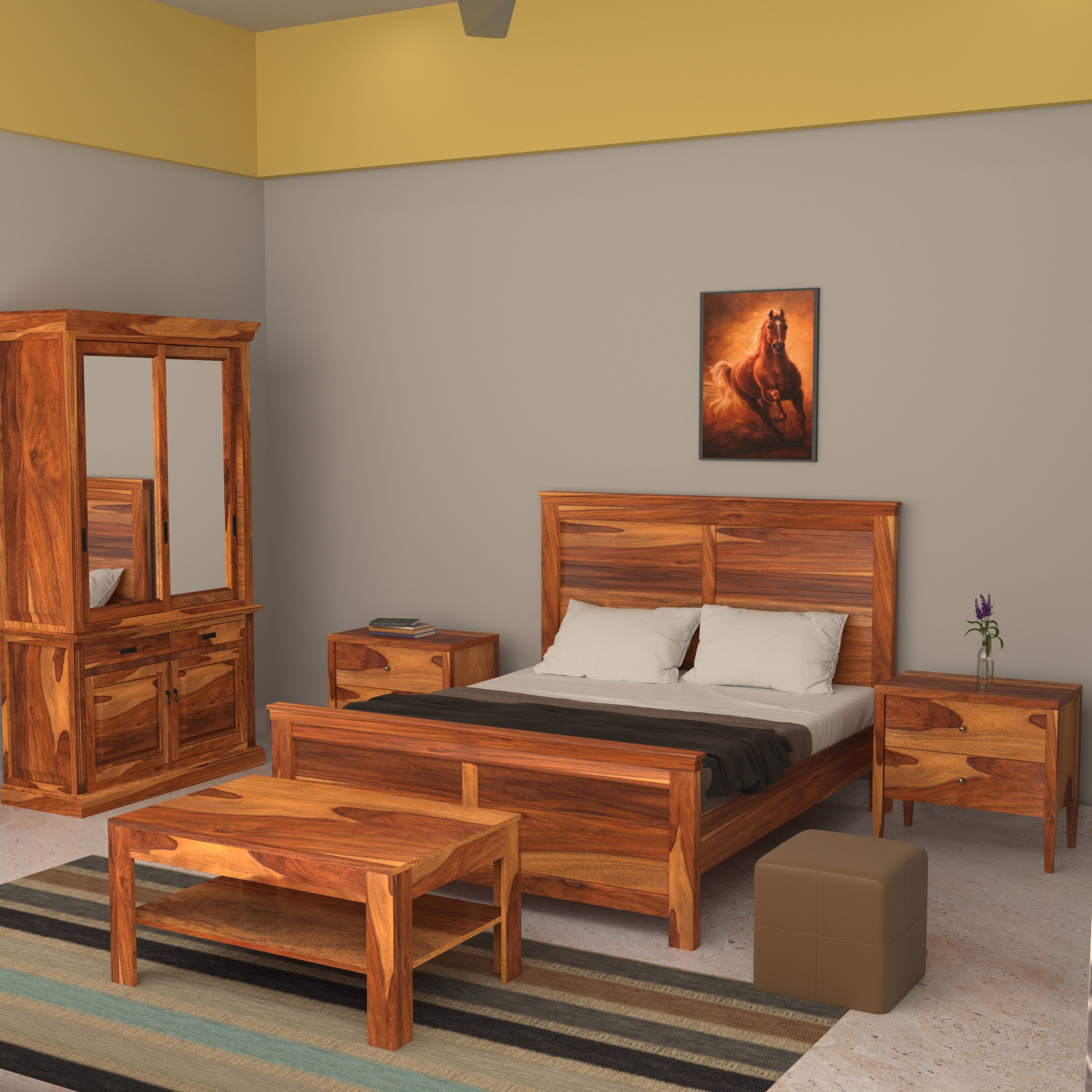 Classic Indian Vintage Style Wooden Handmade Bed with Complete Bedroom Set Bedroom Furniture Sets