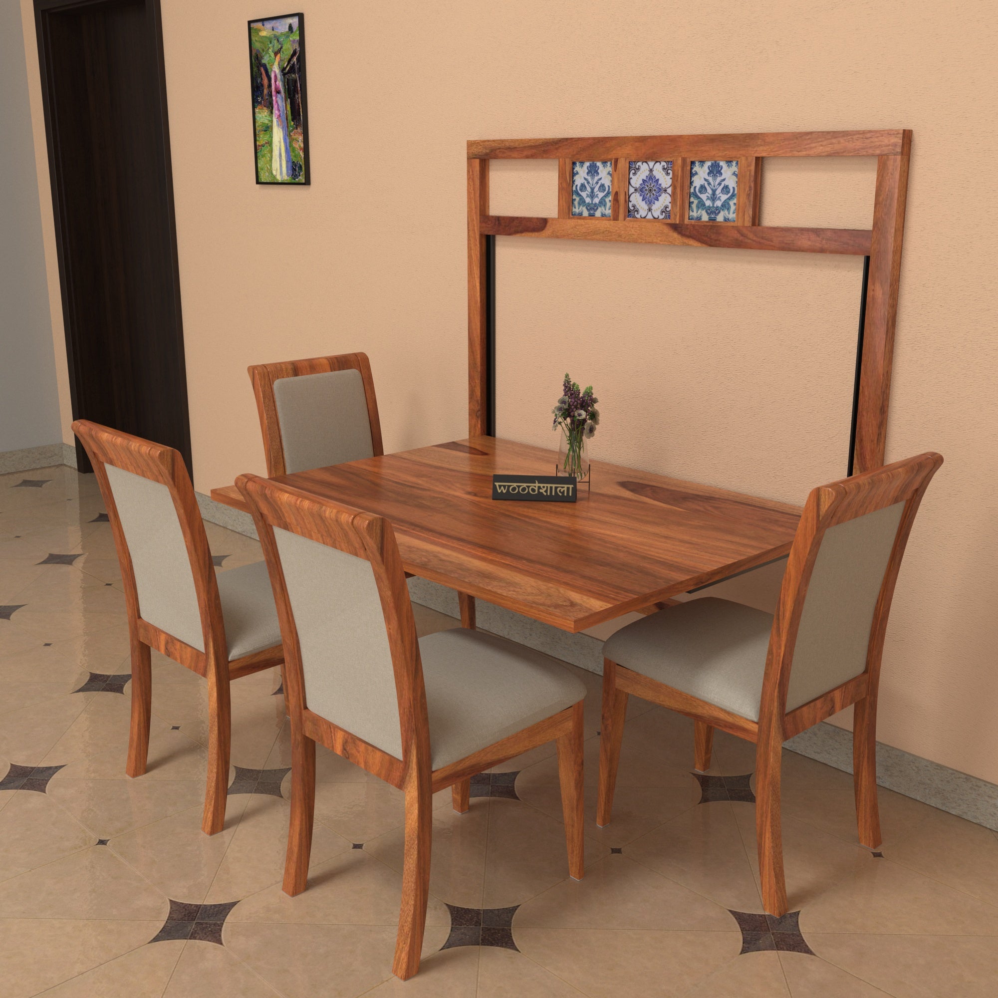 Natural Classic Light Finished Handmade Wooden Dining Set Mountain Dinning Table