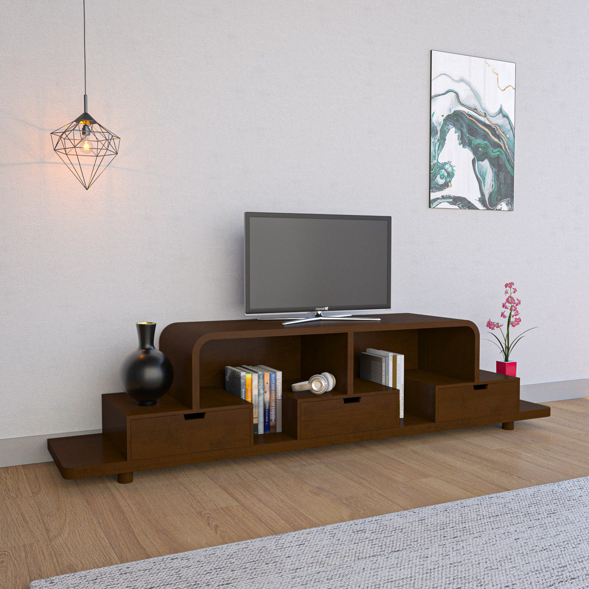 Box Storage Tv Unit Montage Dark Walnut Wooden Handmade Multi-Storage TV Unit