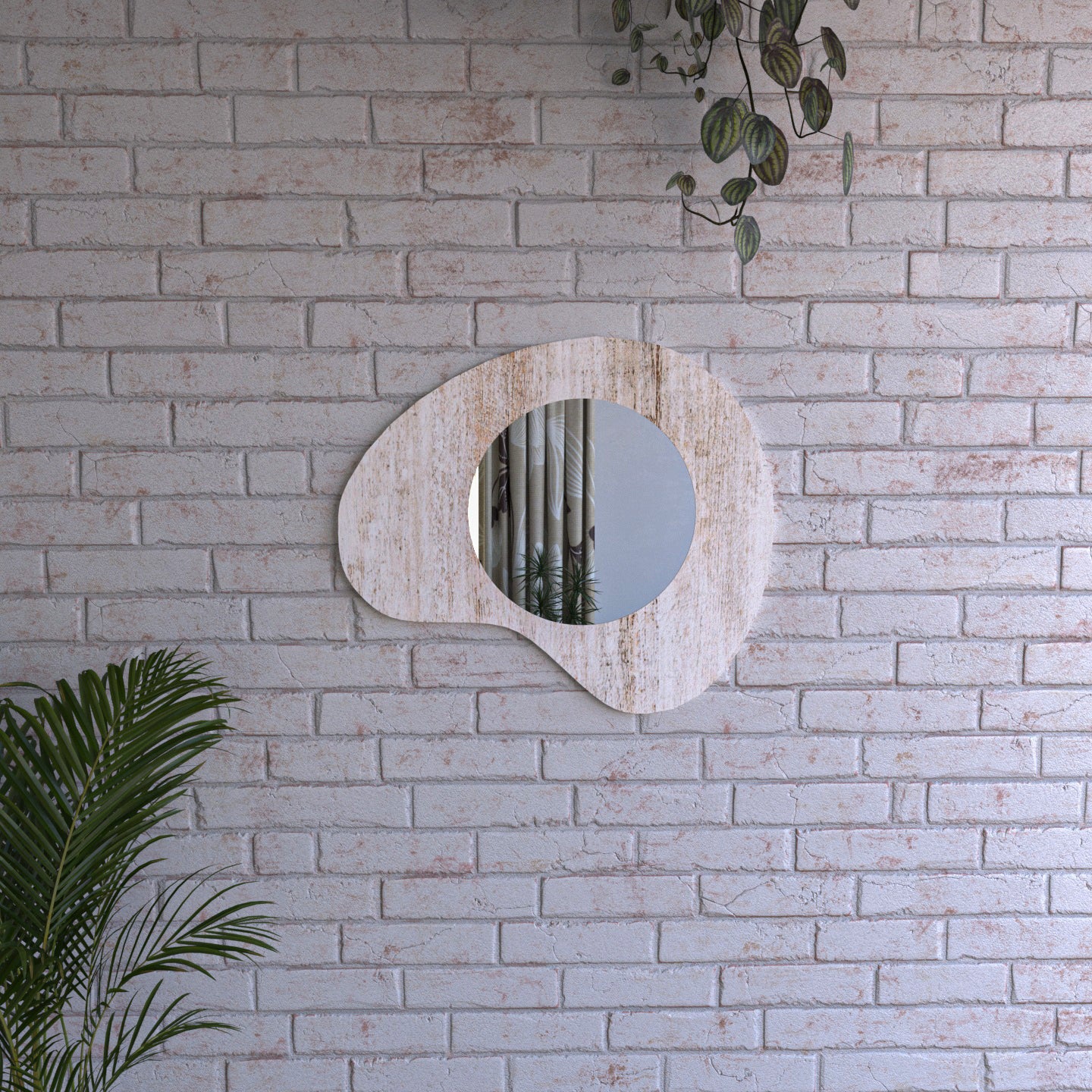 Melodious Style White Distressed Wooden Round Mirror Mirror