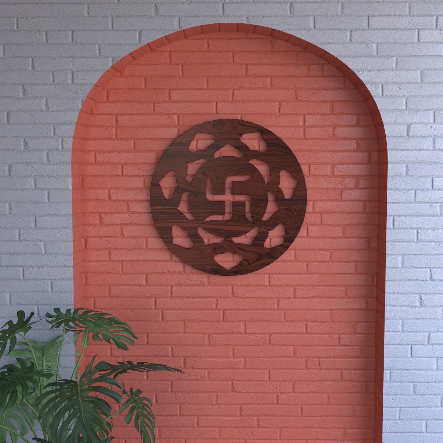 Spiritual Swastik Round Wooden Wall Decor Yantra