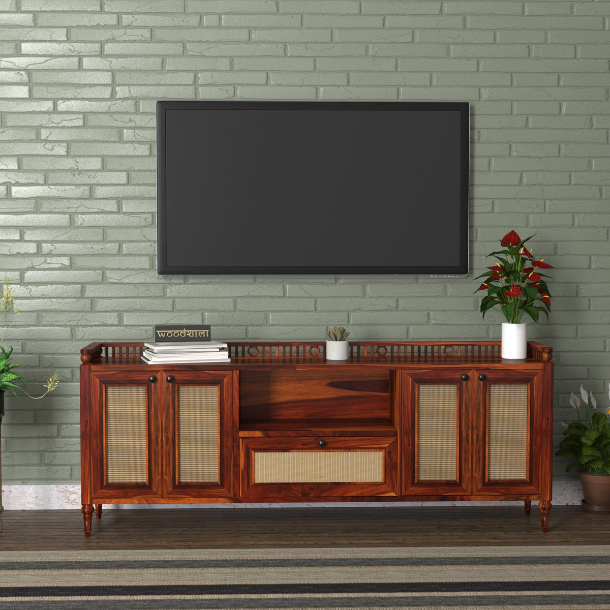 Wilsome Light Finish Unique Handmade Wooden TV Stand for Home