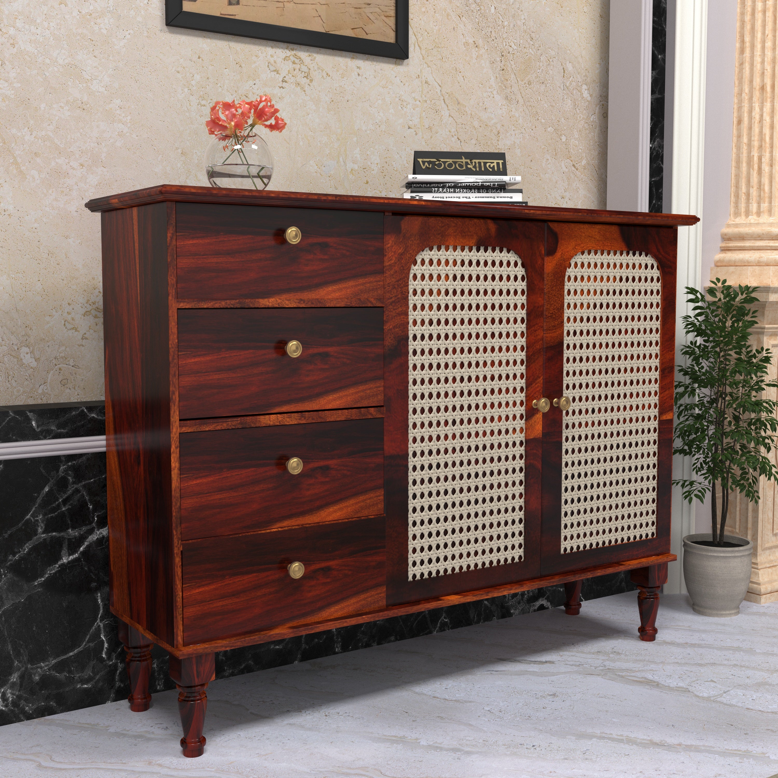 Madrid Multi-storage Light Finish Handmade Wooden Sideboard for Home Cupboard