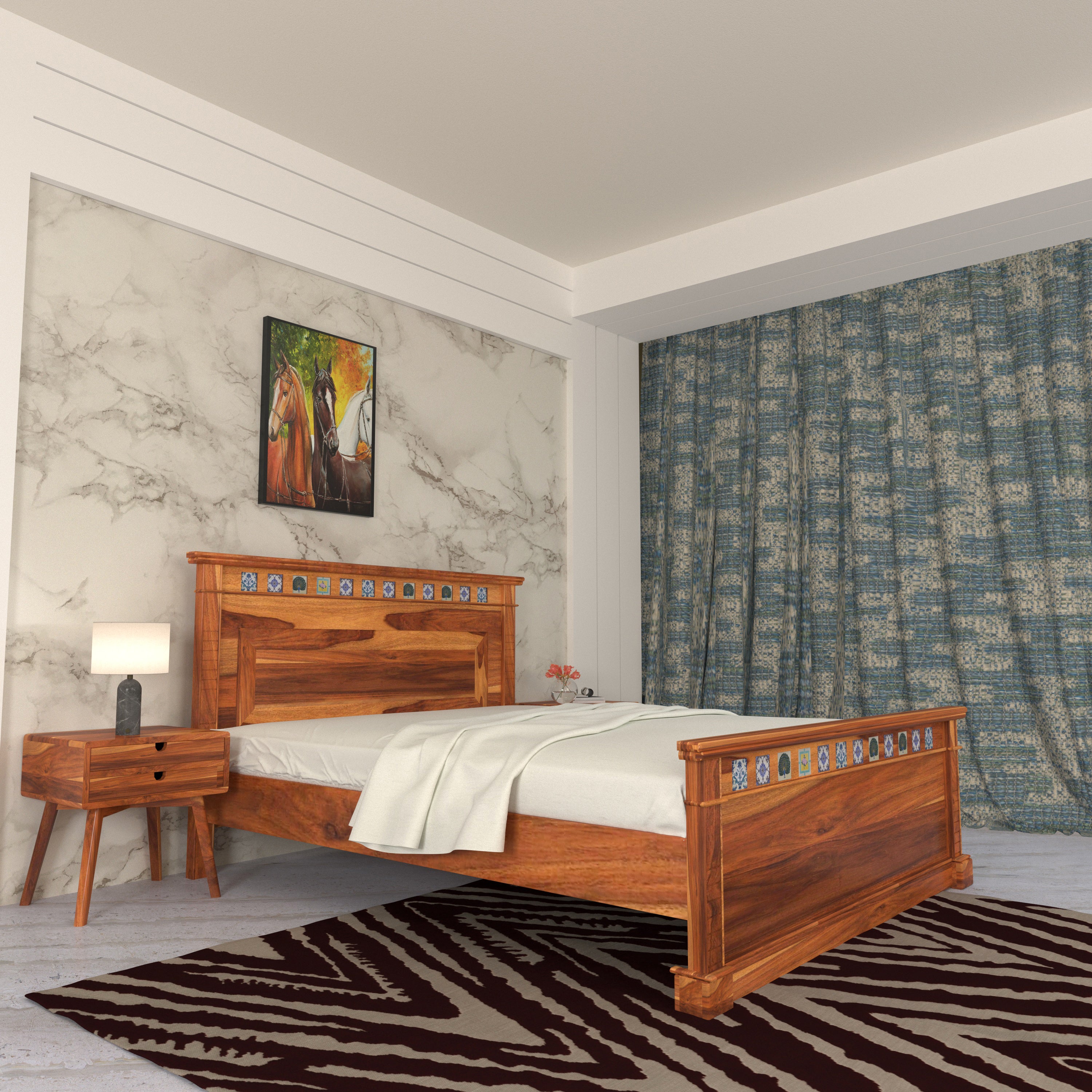 Montage Modern Style Classic Handmade Wooden Bed with Antique Bedside Bedroom Furniture Sets