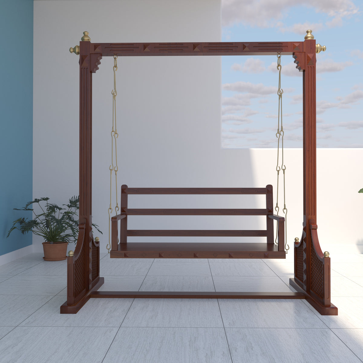 Vintage Southern Dark Finished Wooden Handmade Swing