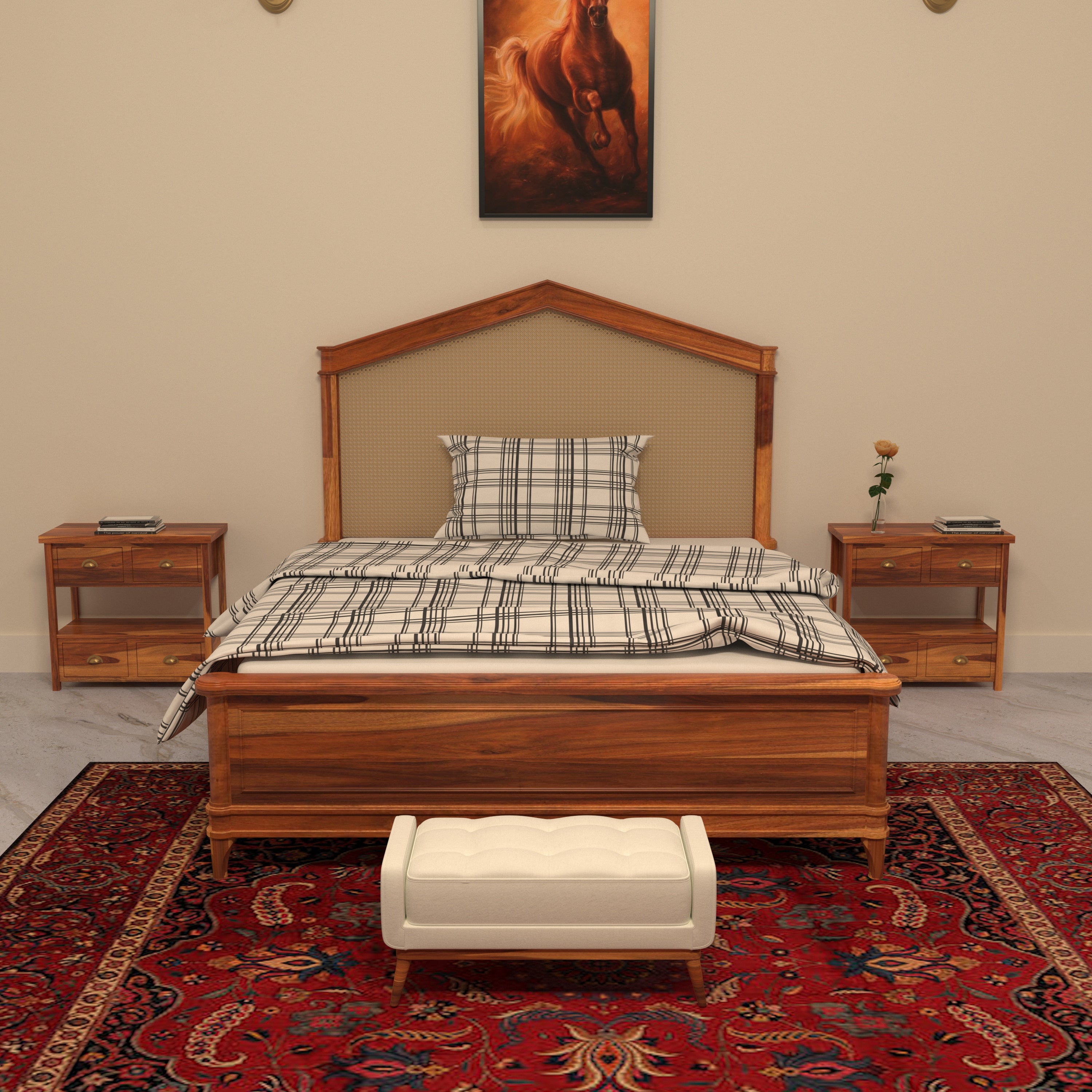 Unique Retro Times Simple Handmade Wooden Bed with Bedroom Set Bedroom Furniture Sets