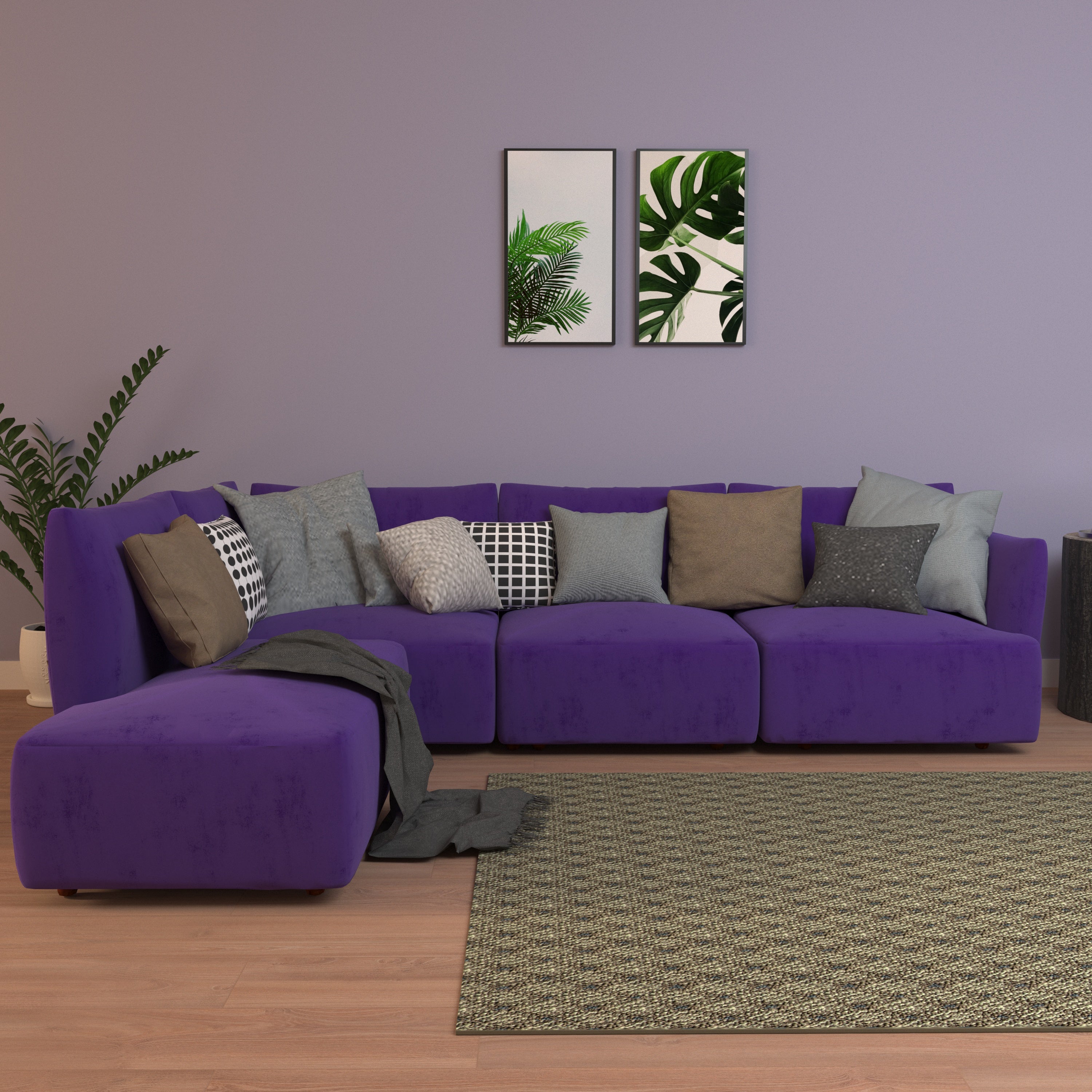 Antique Purple Pastel Coloured with Premium Comfort L Shaped 4 Seater Sofa Set for Home Sofa
