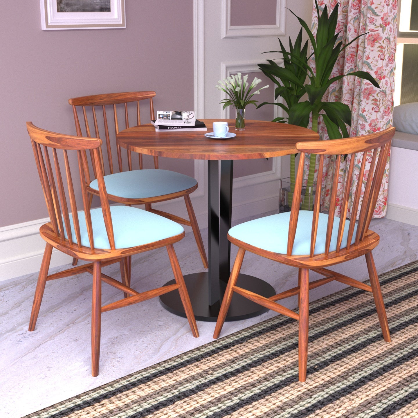 Modern Melodious Three Chair Wooden Complete Dining Set Dining Set