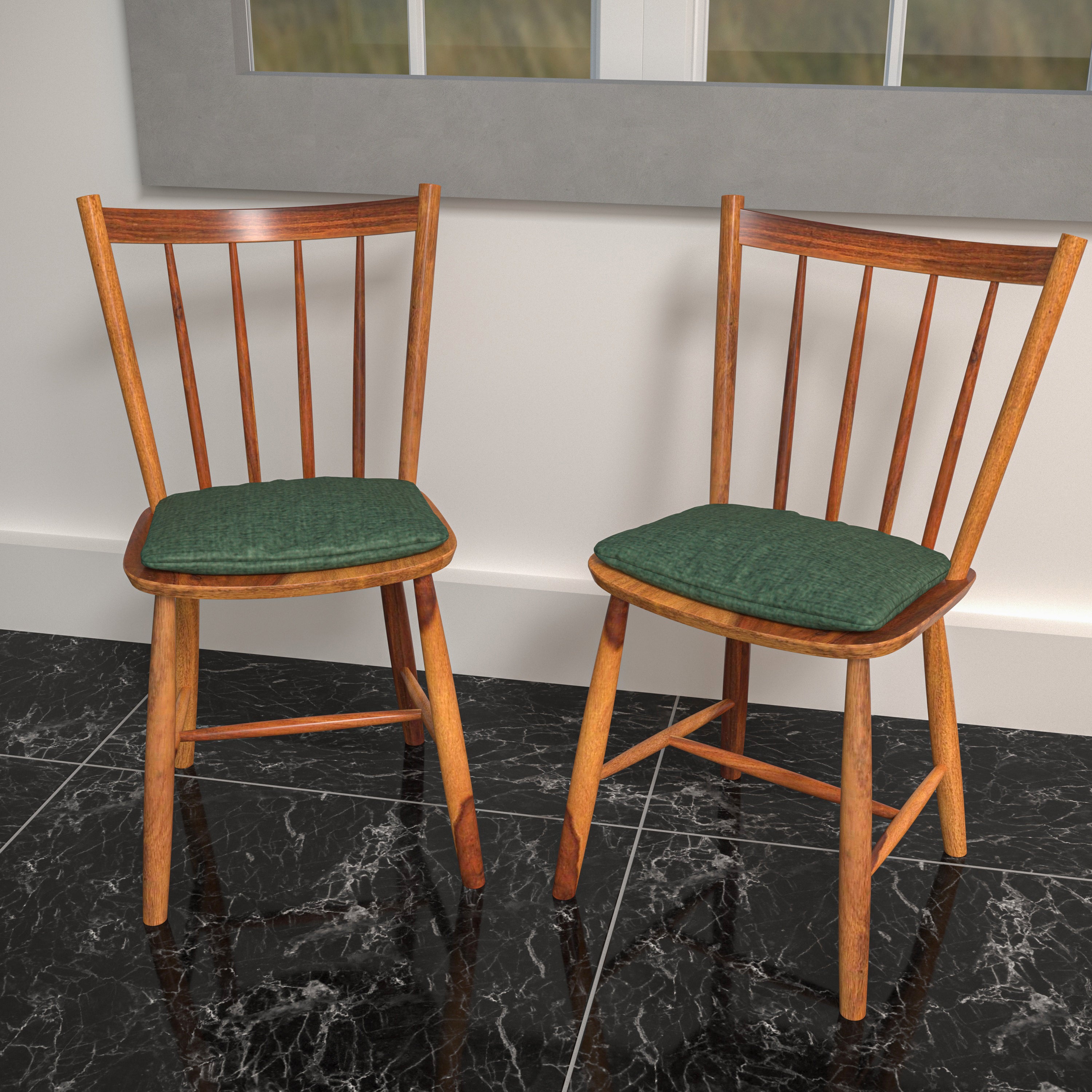 Modern Thick Pillar Back Style Handmade Wooden Chair Set of 2 Dining Chair