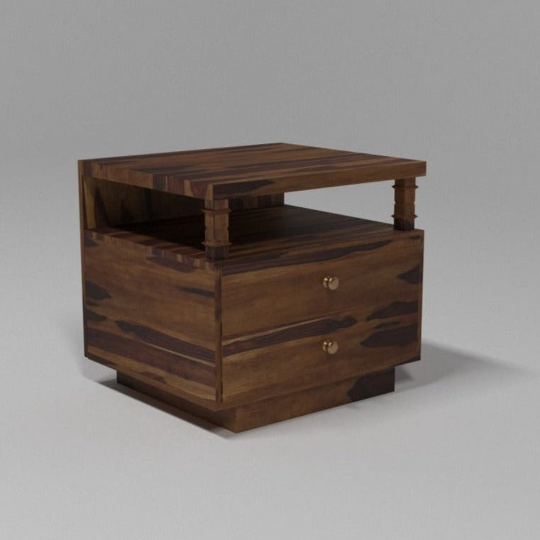 Pillared Dual Drawer Bedside Table Bedside