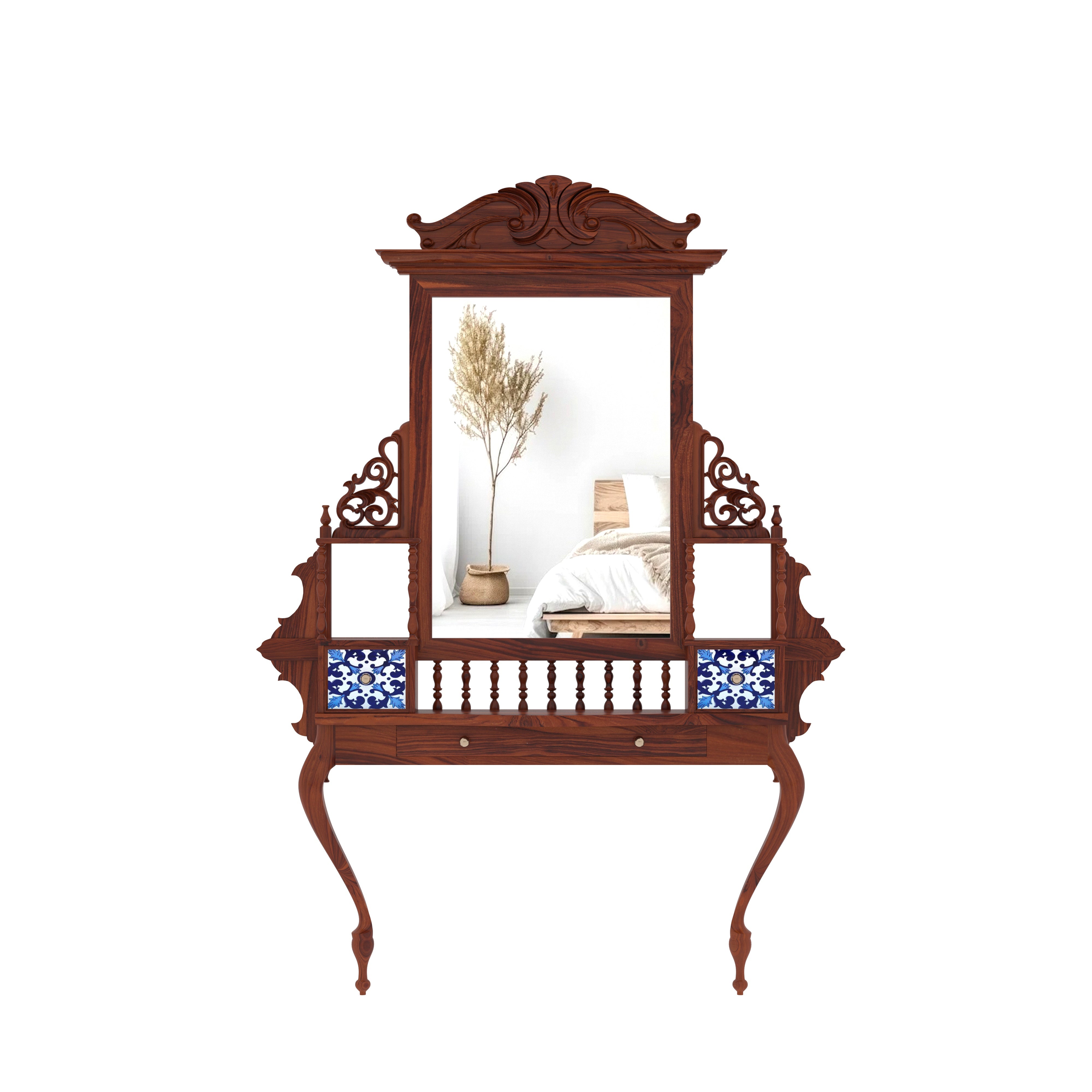 Aesthetic Natural Brown Heritage Finished Handmade Wooden Mirror Mirror