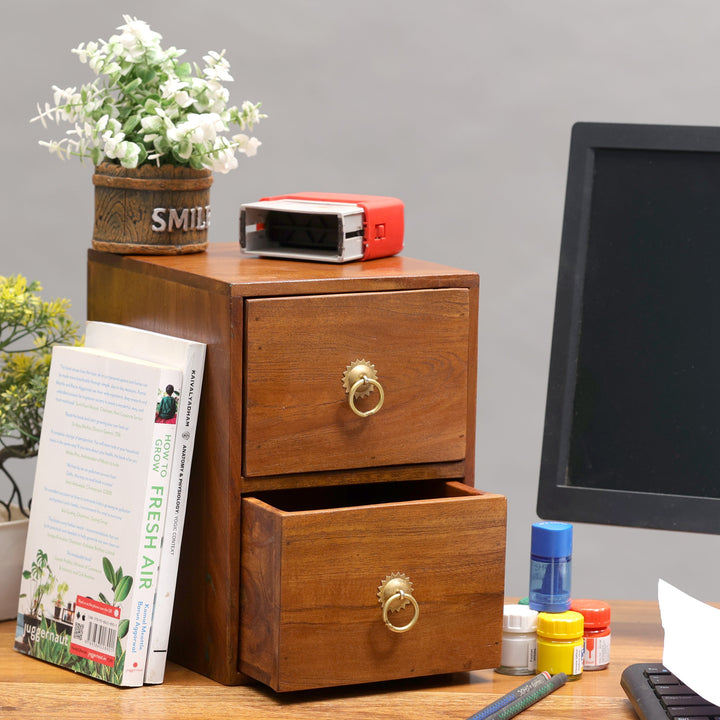 Solid Wood 2-Drawer Set with Holder (5 x 7 x 8 Inch) Desk Organizer