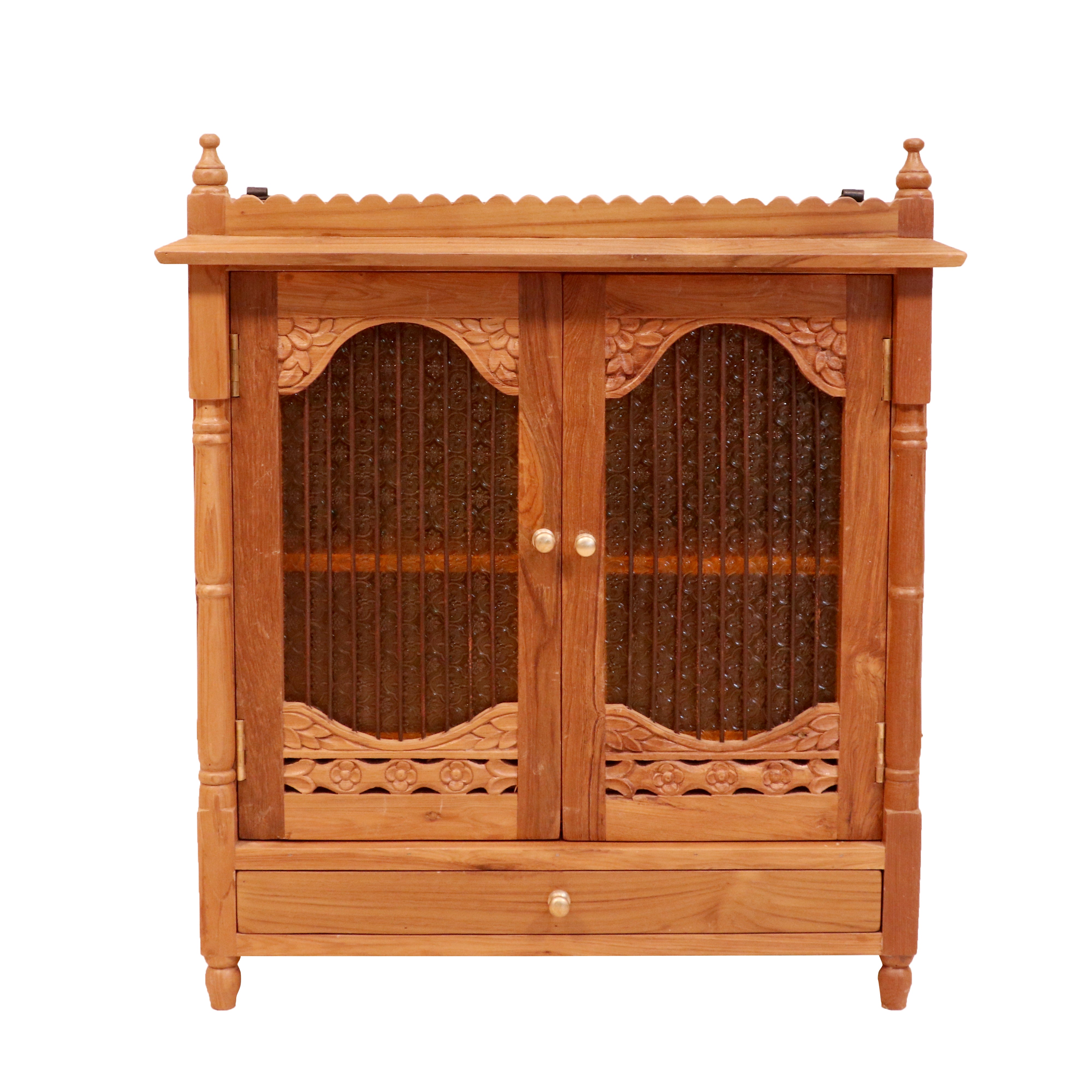 Classic Chronic Carved Handmade Wooden Temple with Single Drawer Temple