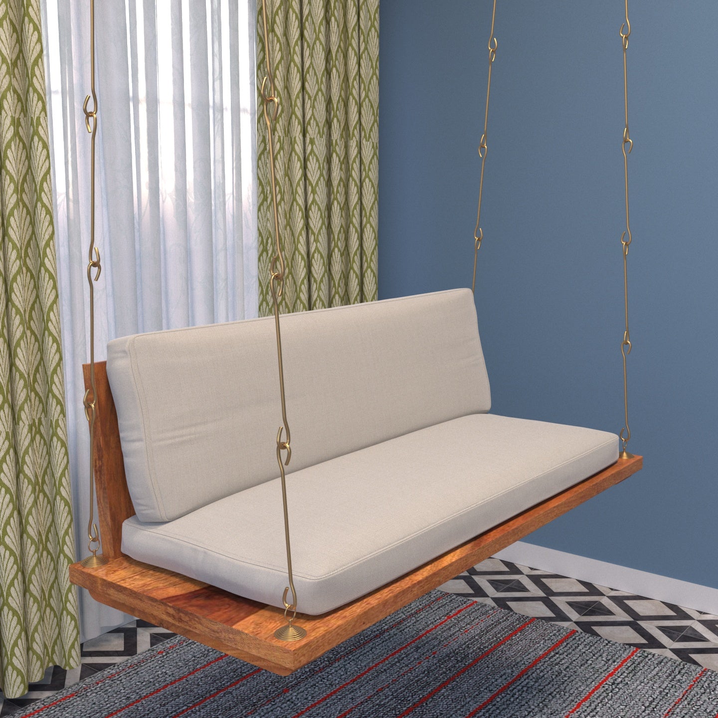 Sweden Soft Touch Upholstery Wooden Swing for Home Swing