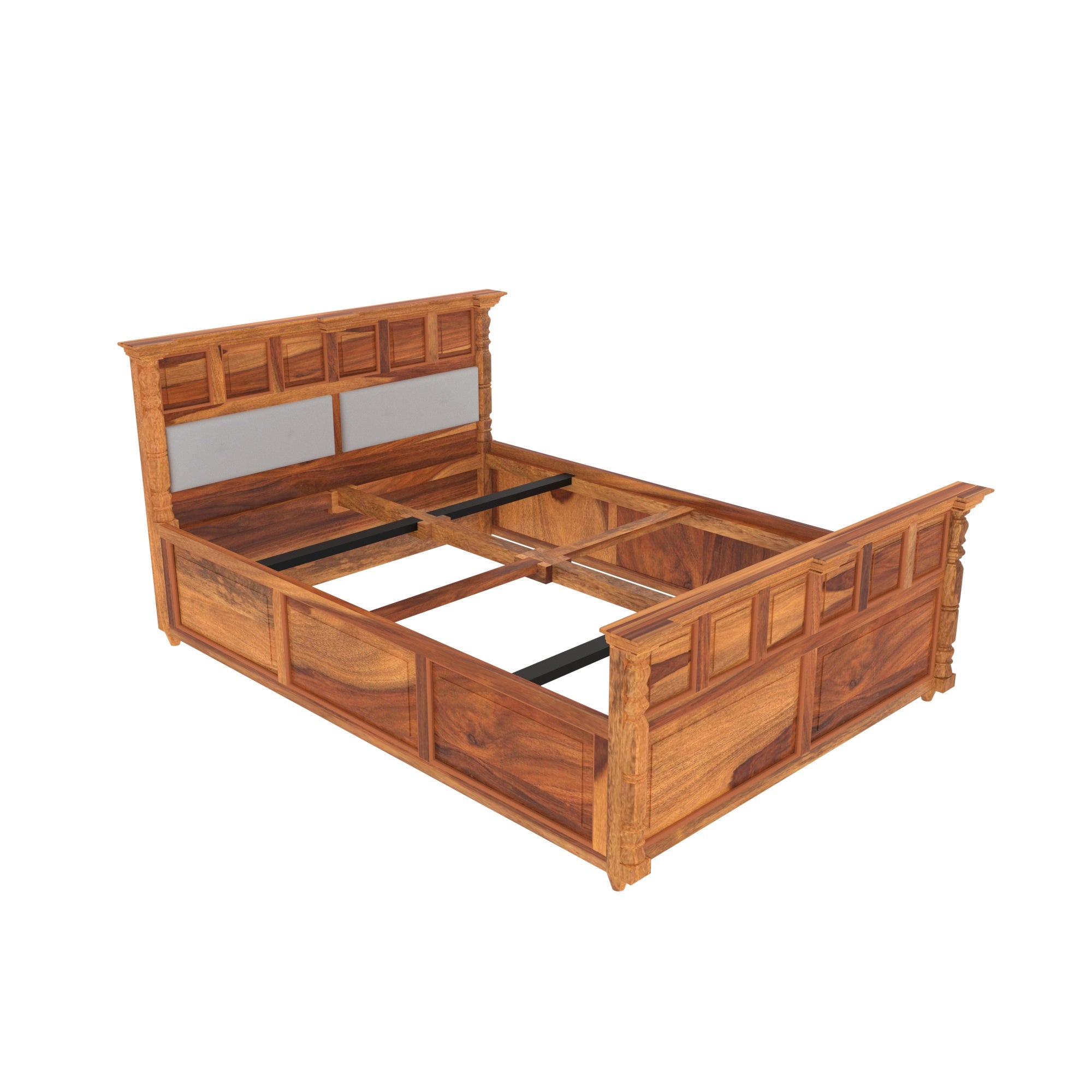 Traditional Linear Double Bed Sheesham Wood Bed