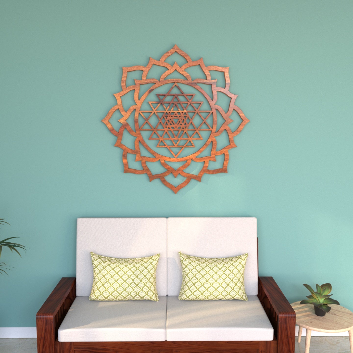 Fusion Yoga Flower Shaped Wooden Wall Decor Yantra Sheesham Wood Wall Decor