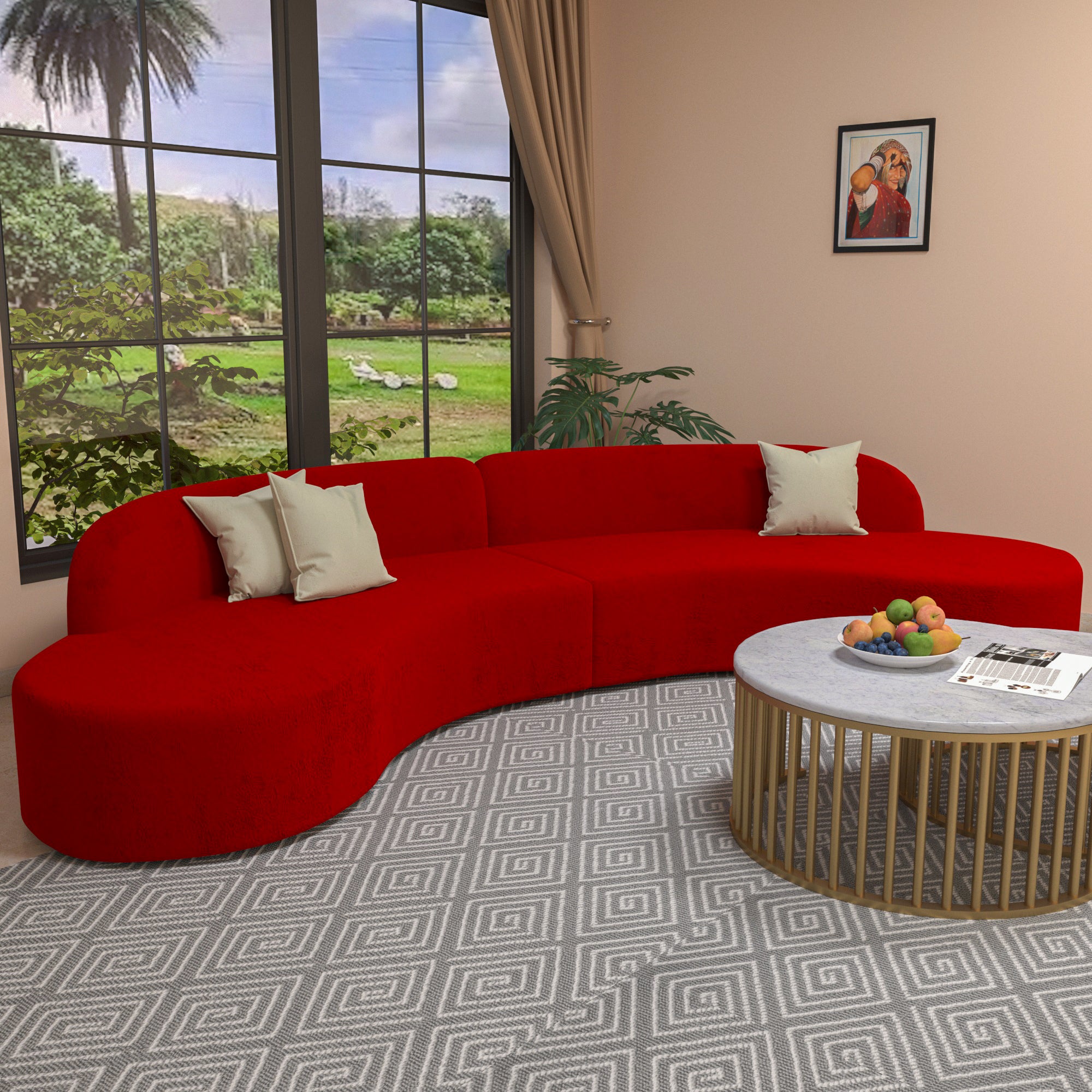 Southern Aesthetic Reddish Style Handmade Vintage Long Sofa for Home Sofa
