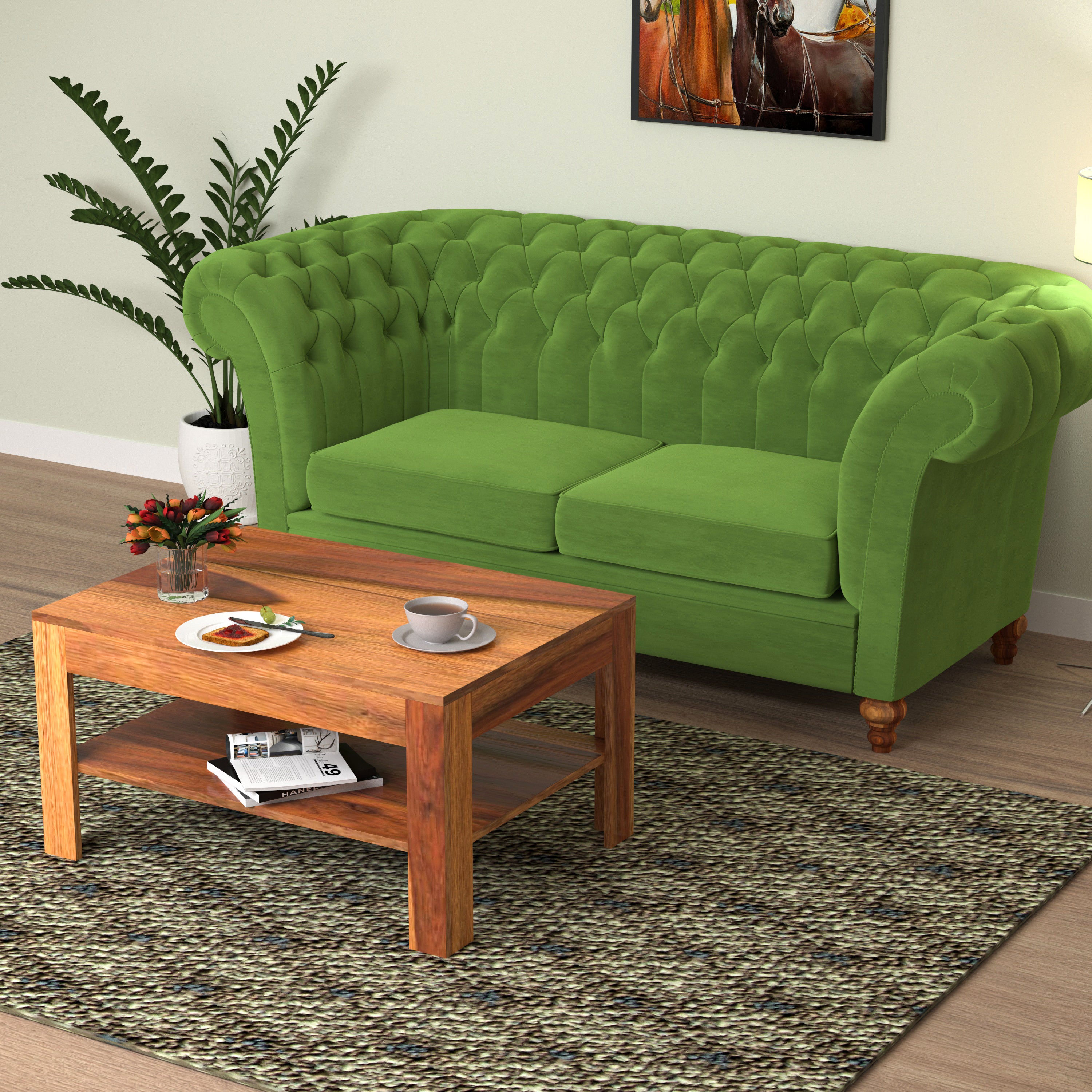 Parmanent Green Pastel Coloured Comfort Large 2 Seater Sofa for Home Sofa