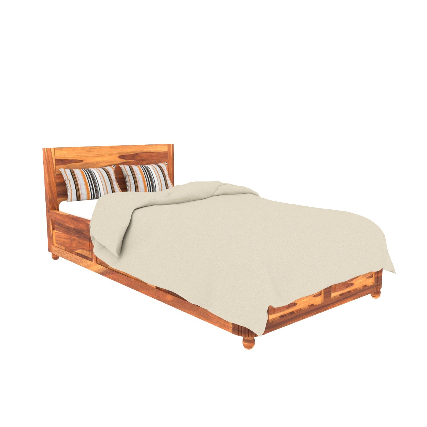 Classic Versatile Handmade Wooden Bed with Rustic Finish Table and Bedside Bedroom Furniture Sets