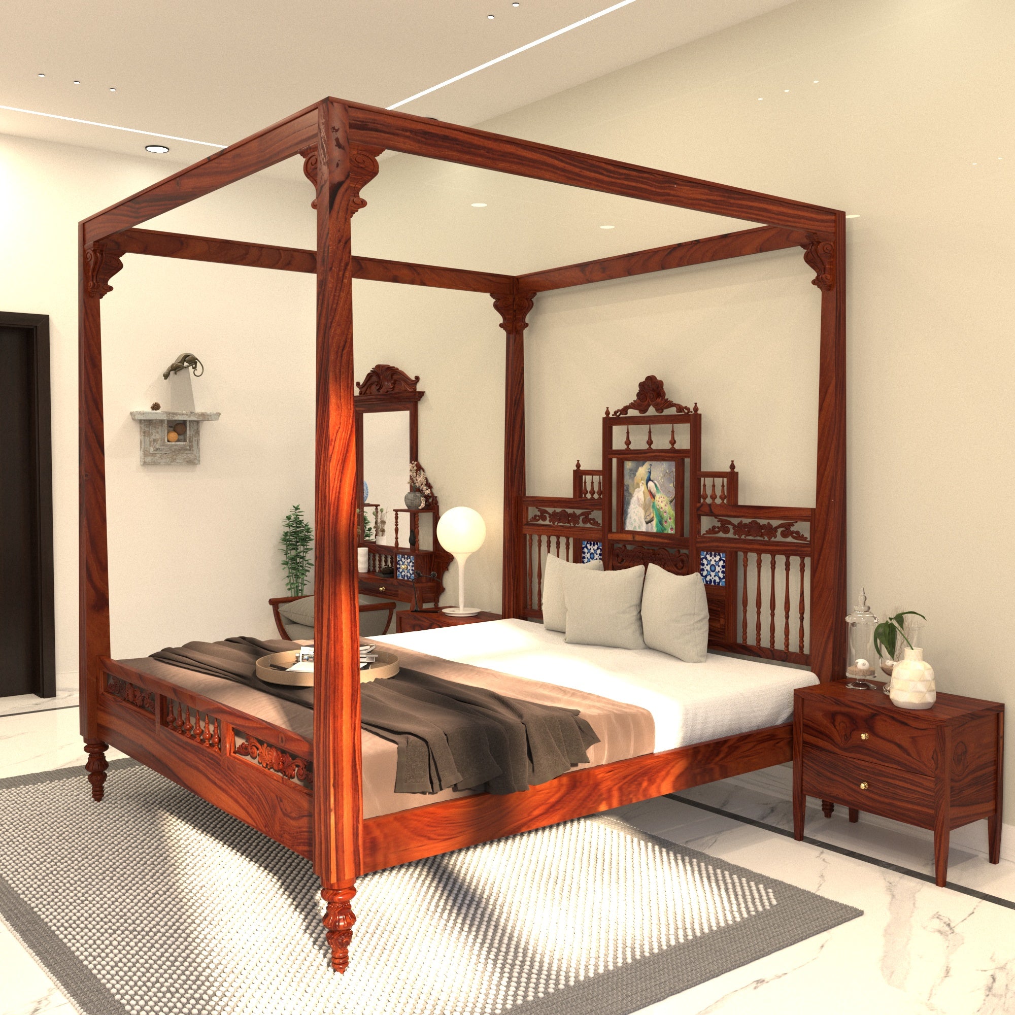 Classic Large Montage Finished Handmade Wooden Bed for Home Bed