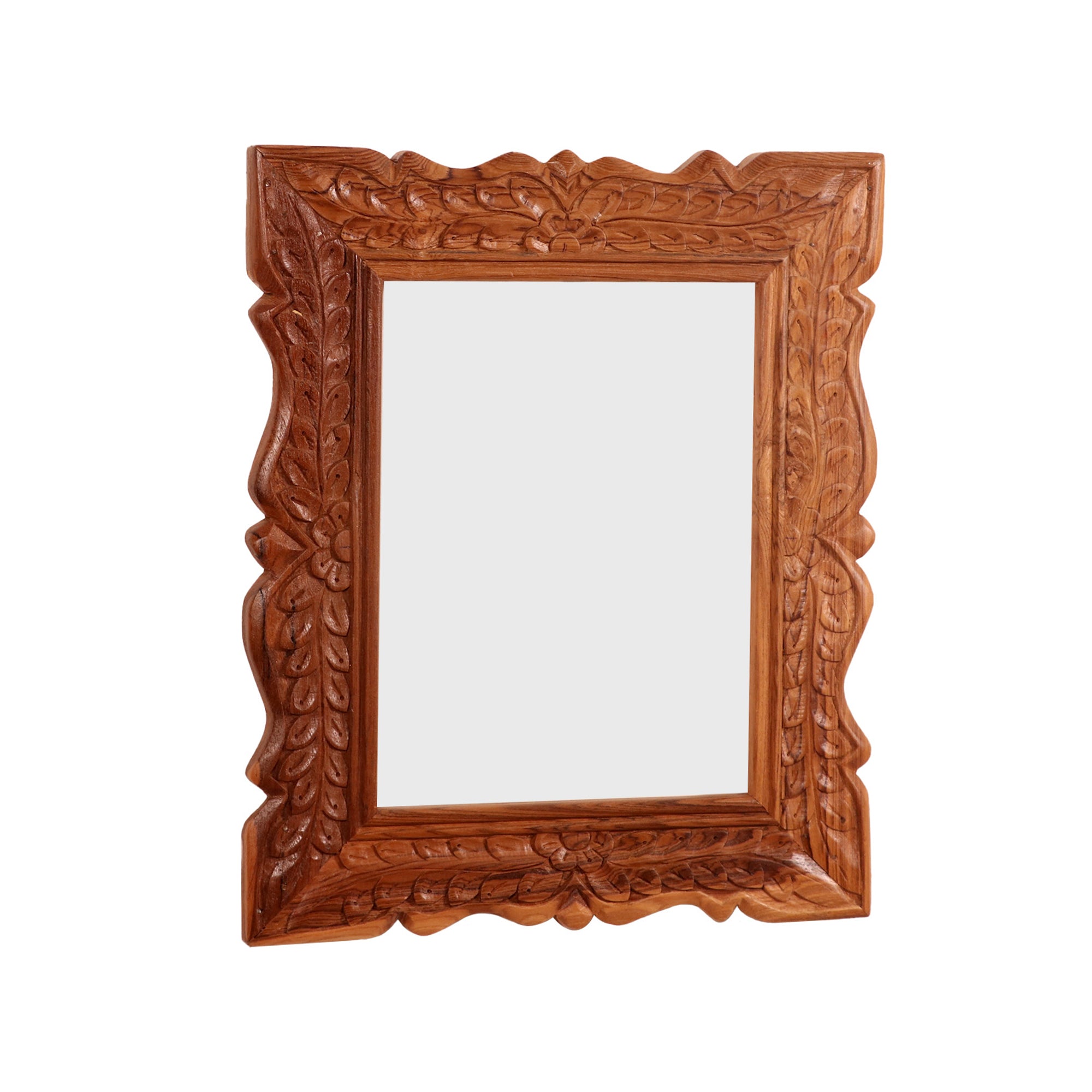 Compact Folk Style Carved Mirror Frame Mirror